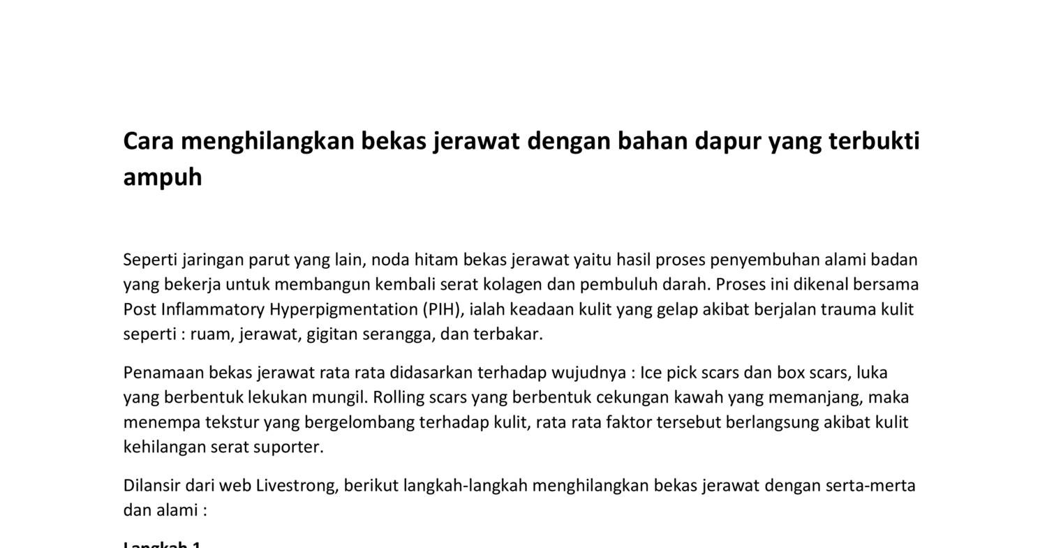 Cara Menghilangkan Bekas Jerawat Dengan Bahan Dapur Yang Terbukti Ampuh Pdf Docdroid