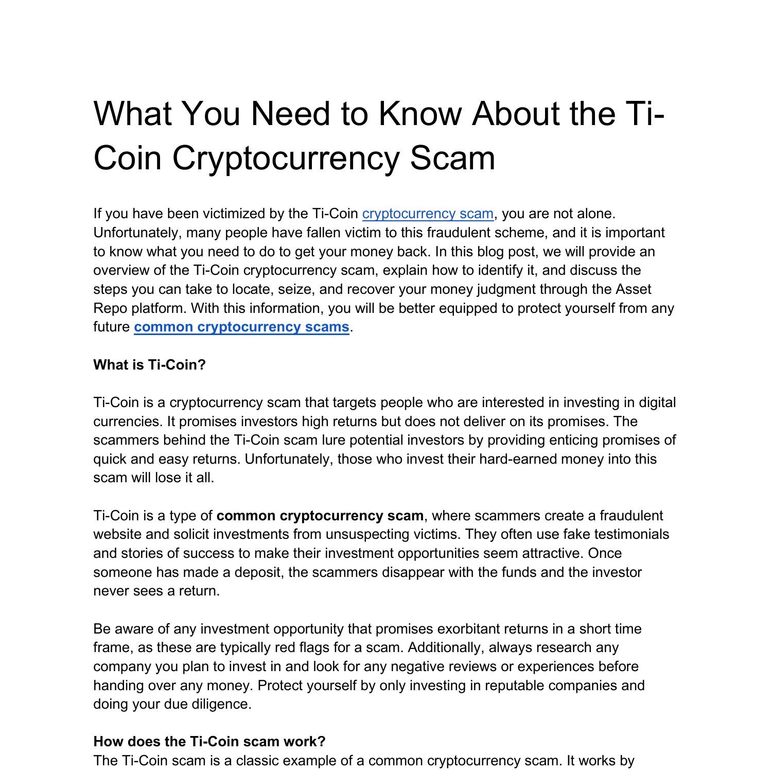 ti crypto currency fraud