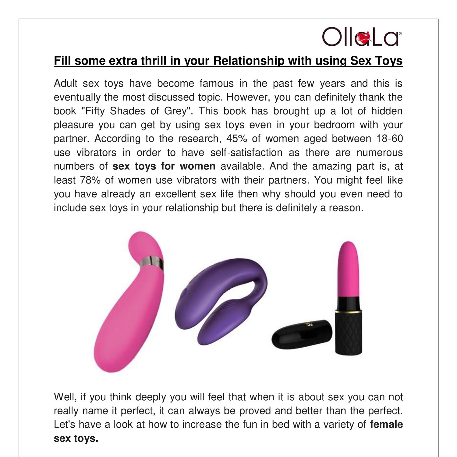 Fill some extra thrill in your Relationship with using Sex Toys