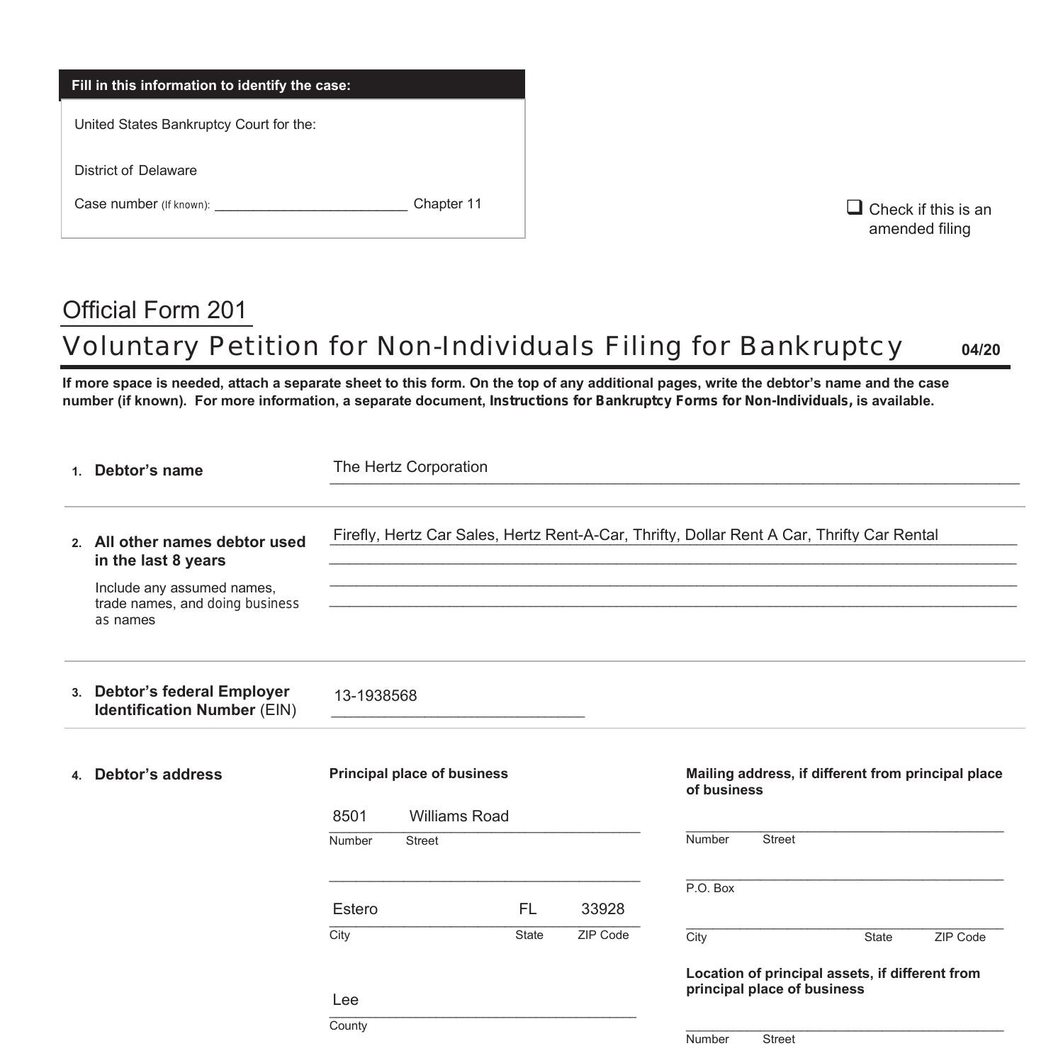 The Hertz Corporation Chapter 11 Filing.pdf 