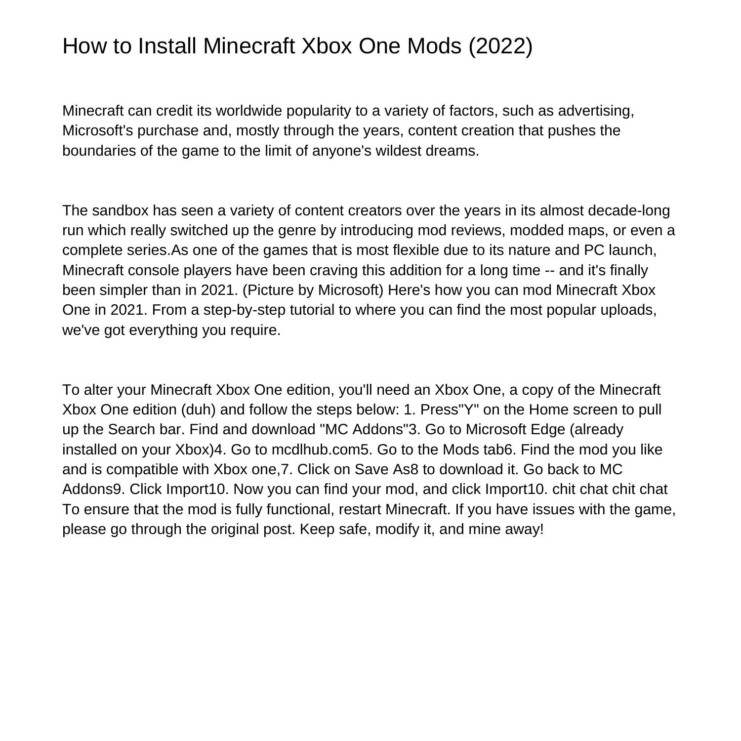 How to Install Minecraft Xbox One Mods 2022veali.pdf.pdf | DocDroid