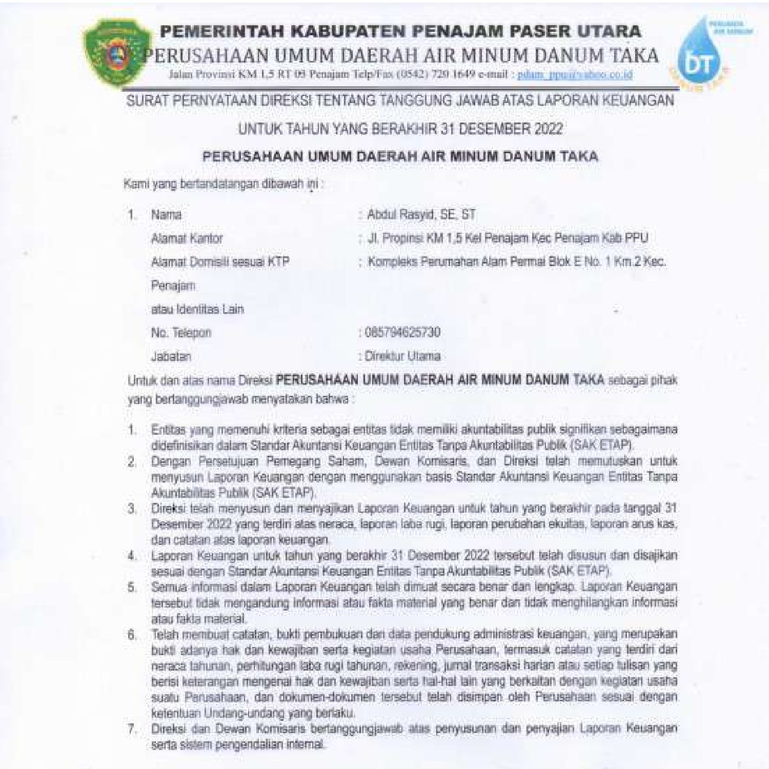 Laporan Keuangan DANUM TAKA 2022.pdf | DocDroid