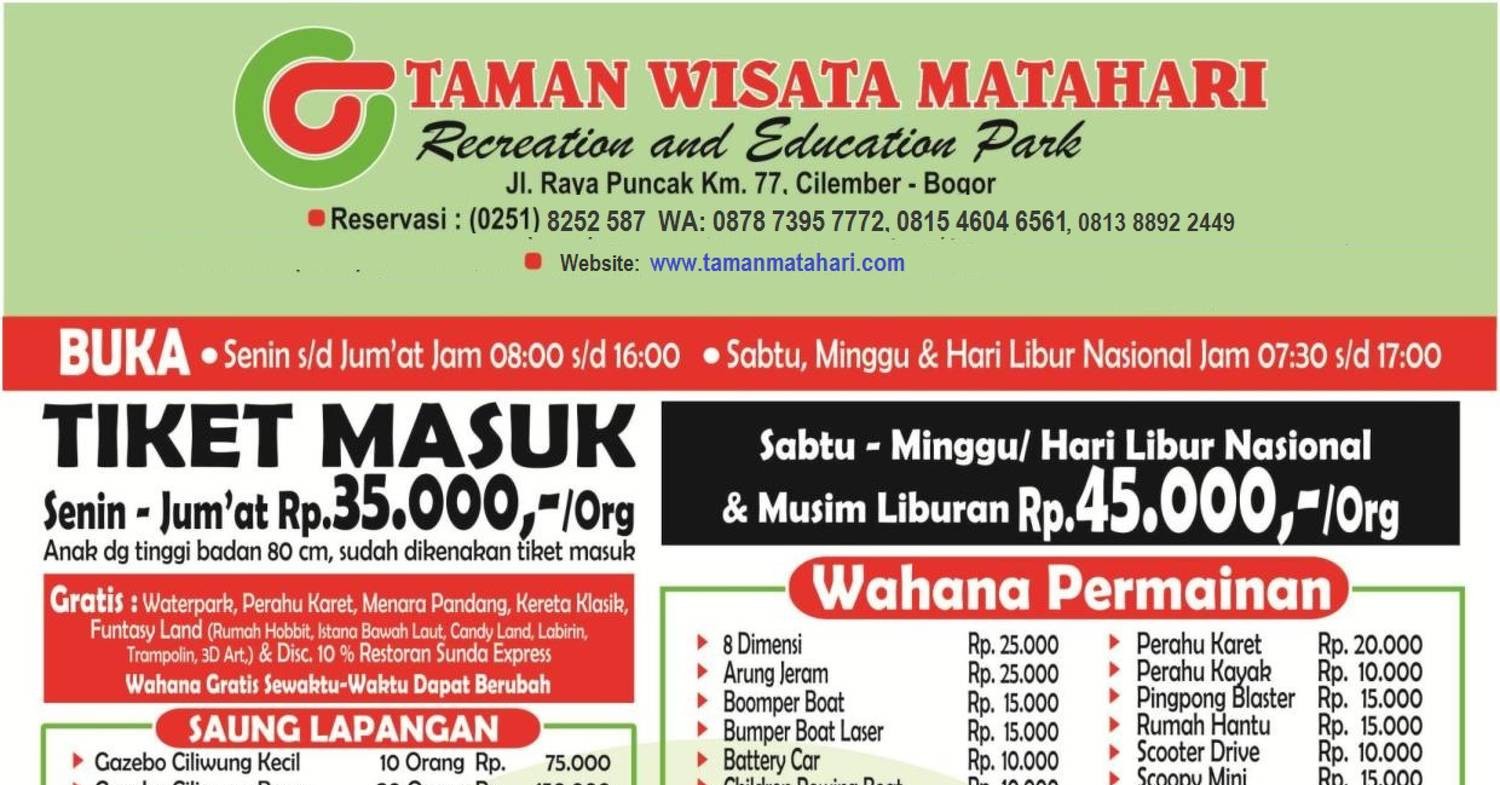 Daftar Harga Tiket Wahana Taman Matahari 2018pdf Docdroid