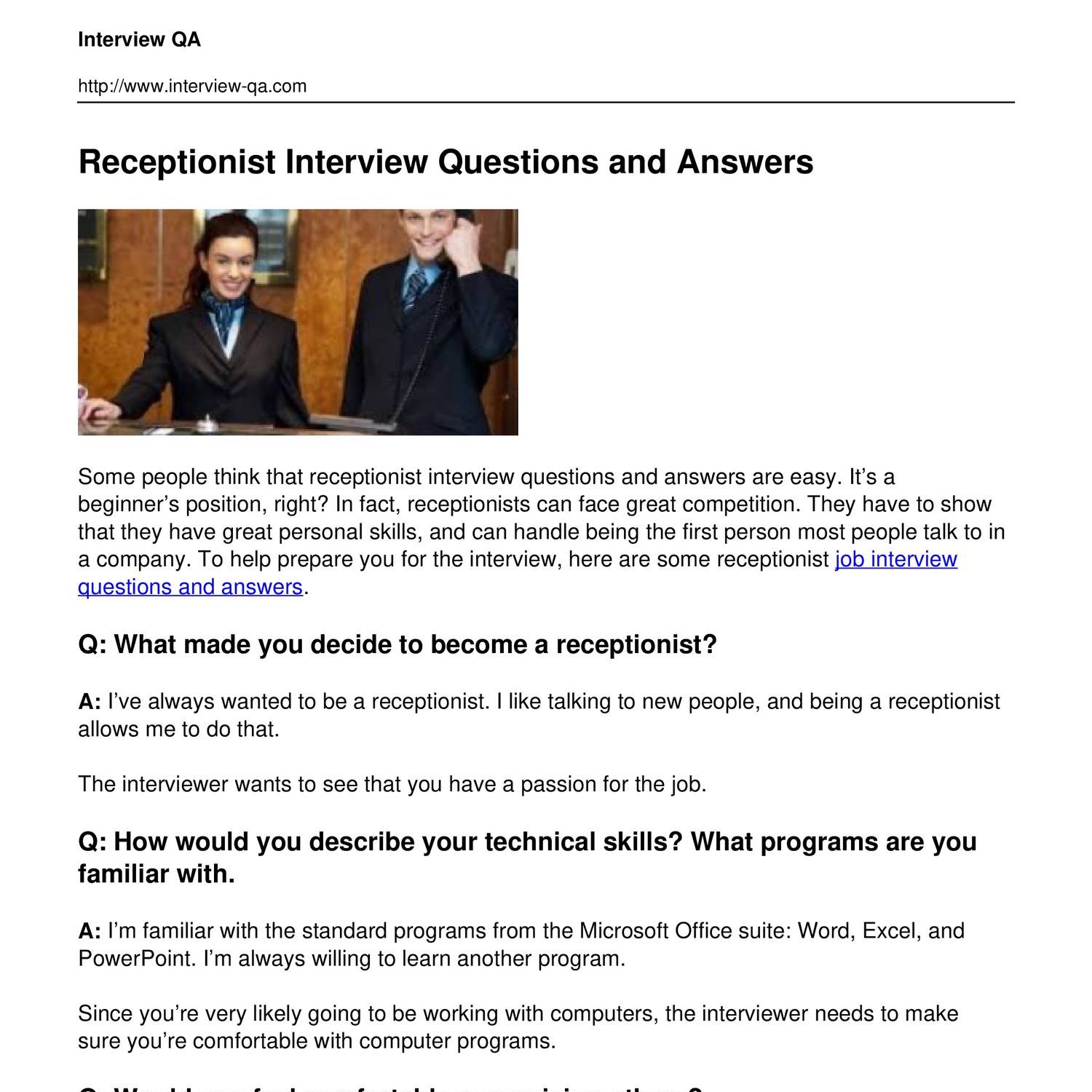 Receptionist interview questions and answers pdf DocDroid