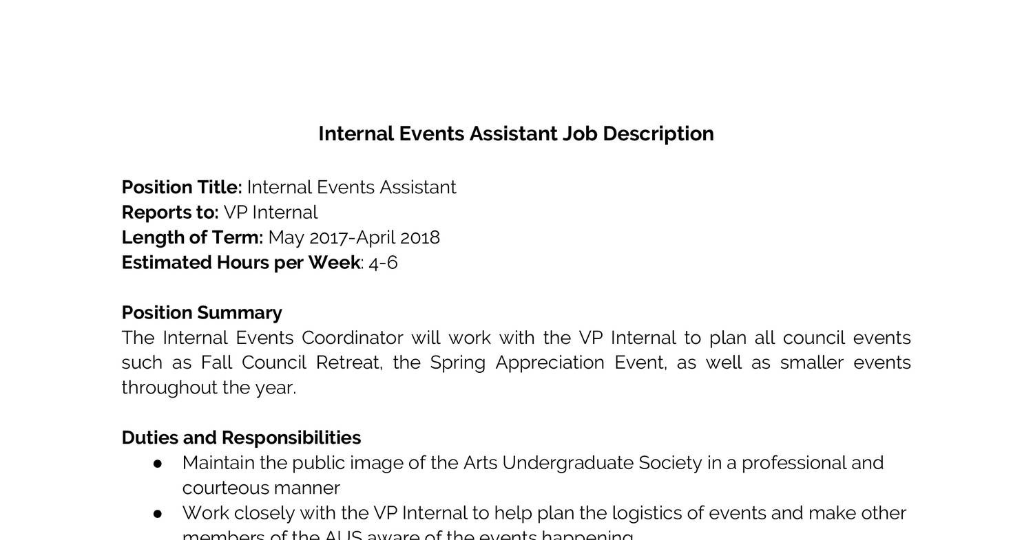 Internal Events Assistant Job Description Docx DocDroid   Internal Events Assistant Job Description Docx 