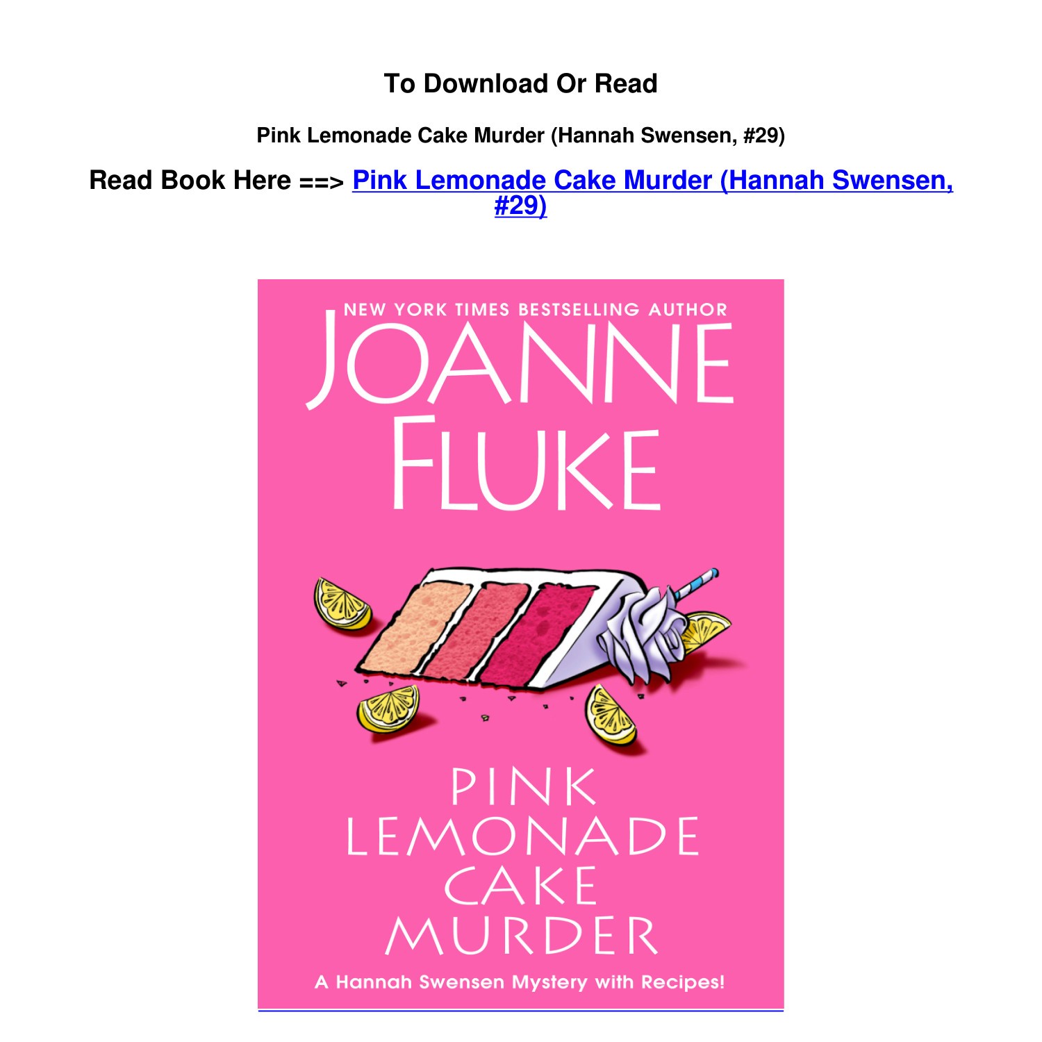 Download EPub Pink Lemonade Cake Murder Hannah Swensen 29 By Joanne ...