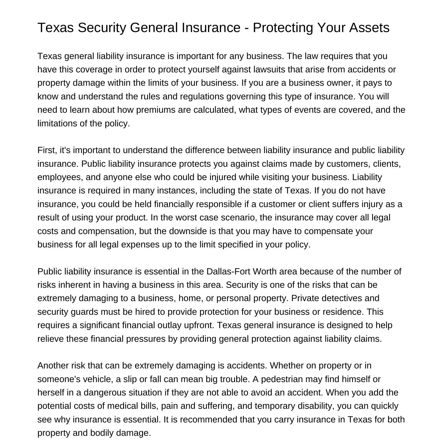 Texas Security General Insurance Protecting Your Assetsippvm pdf pdf 