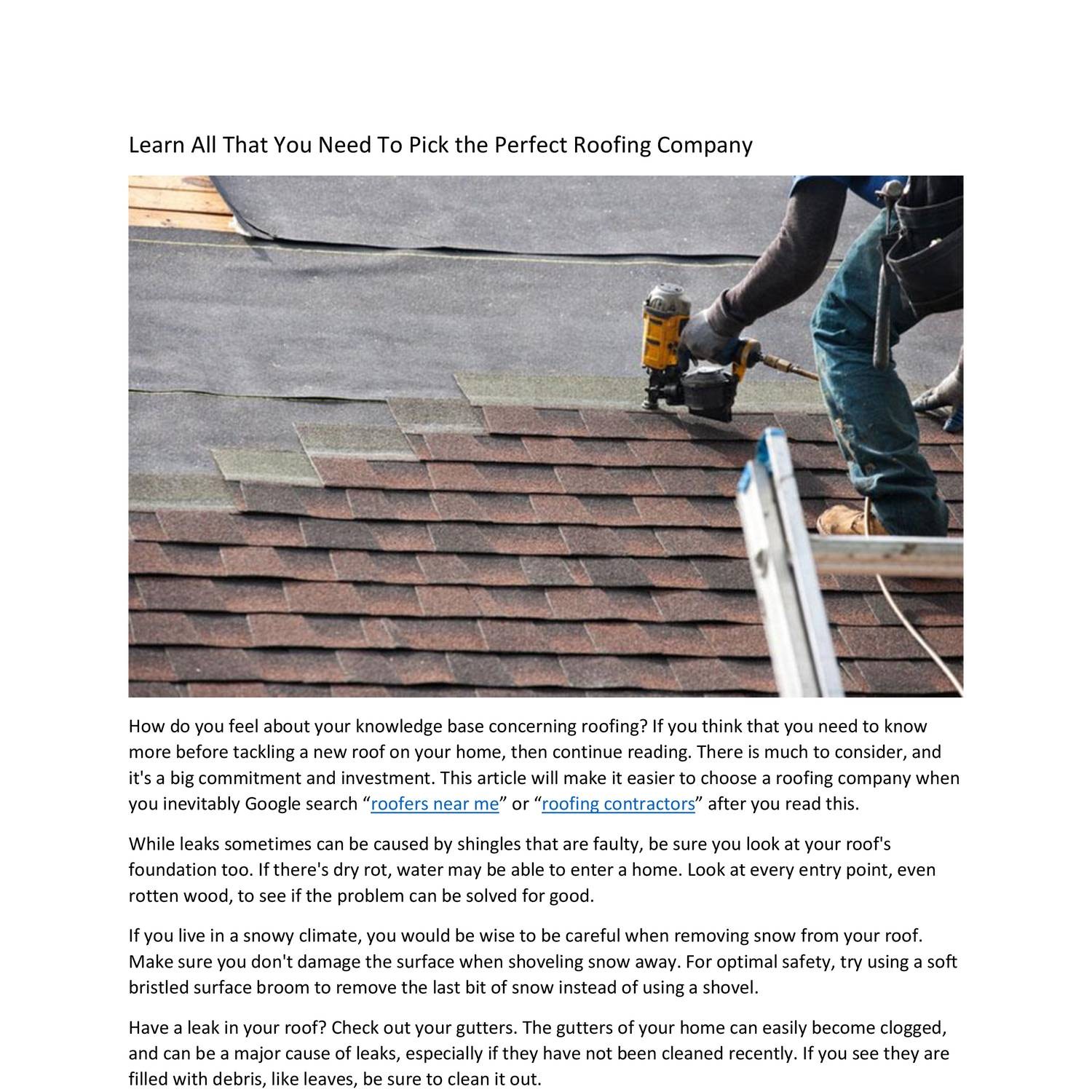 Learn All That You Need To Pick The Perfect Roofing Company.pdf | DocDroid