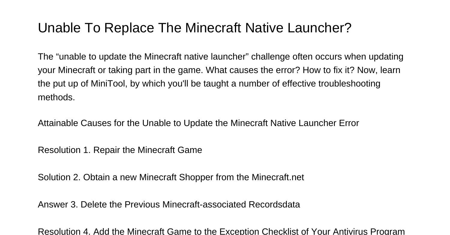 unable to update the minecraft native launcher in twitch