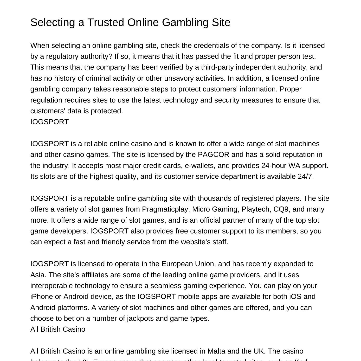 Selecting a Trusted Online Gambling Sitepfozh.pdf.pdf | DocDroid