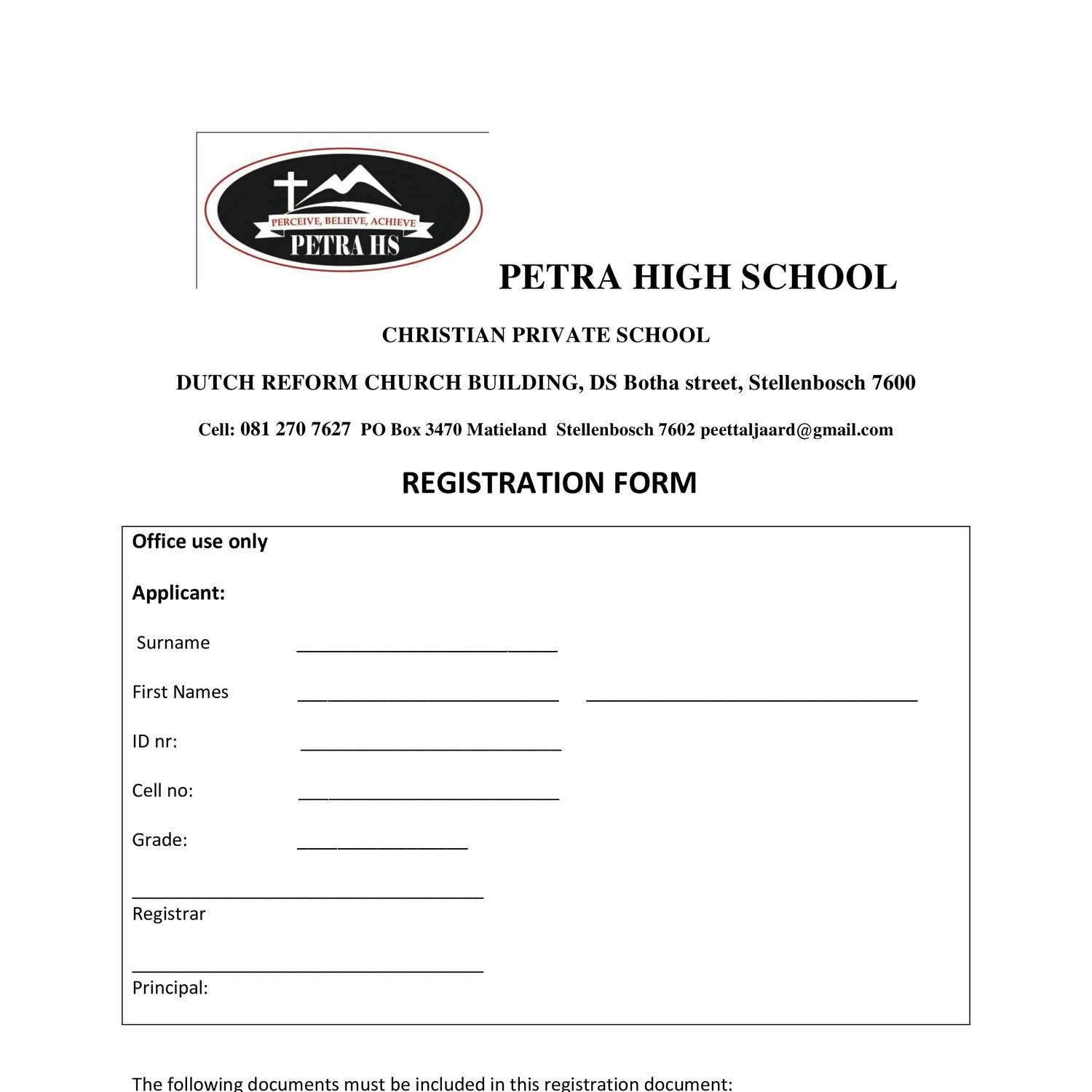 Senior High School Registration Form