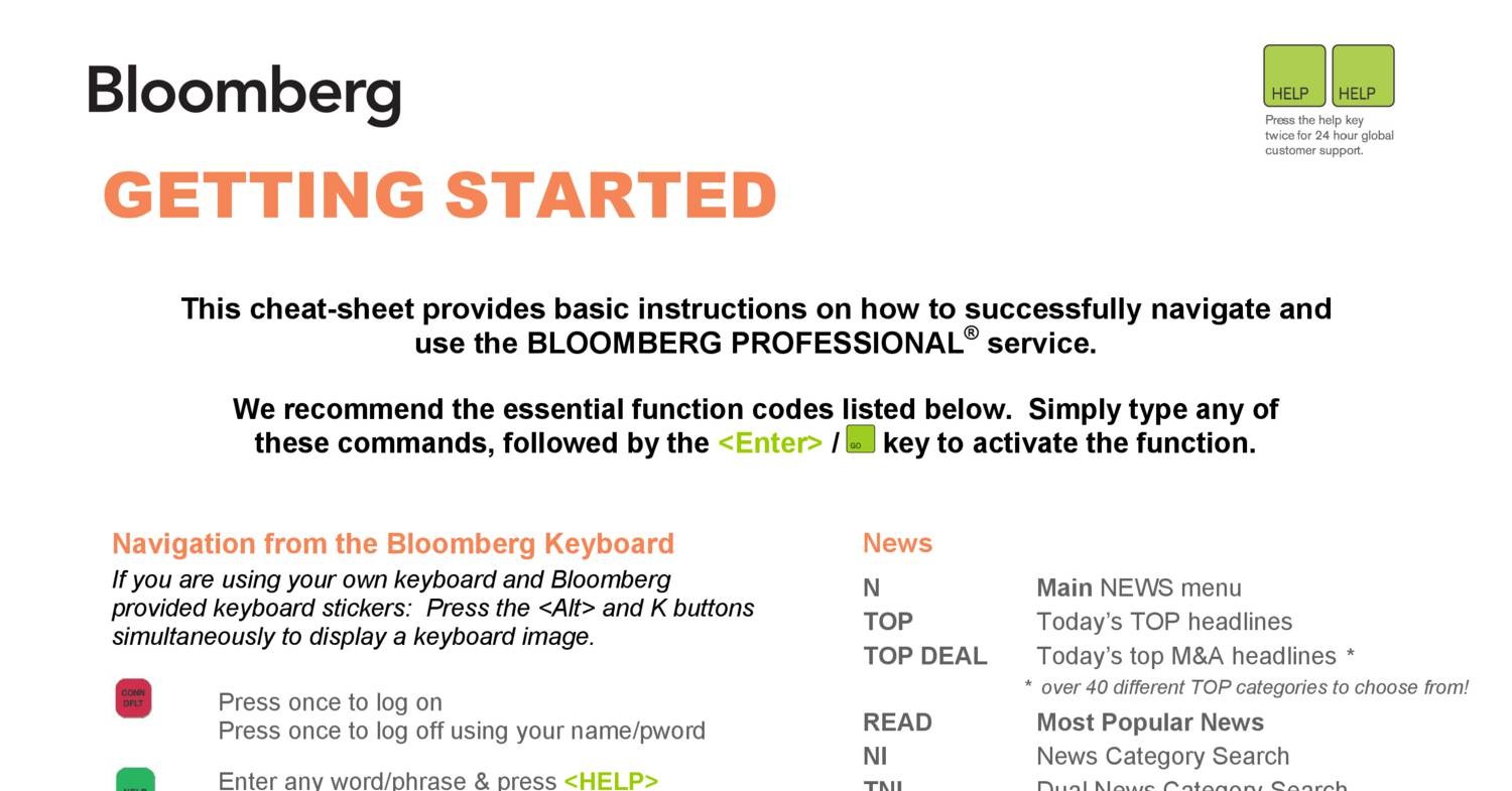 bloomberg terminal cheat sheet