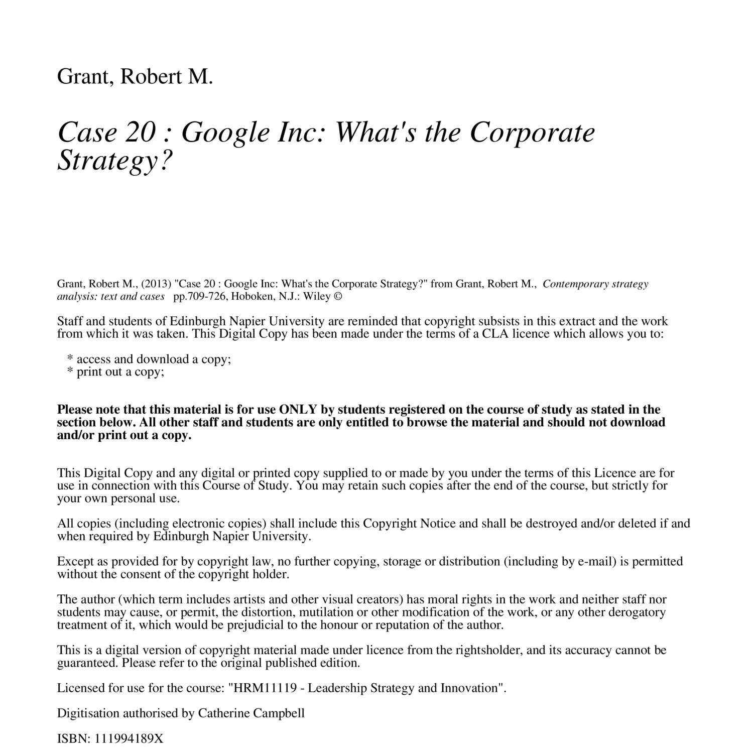 Strategic Plan Of Google Inc