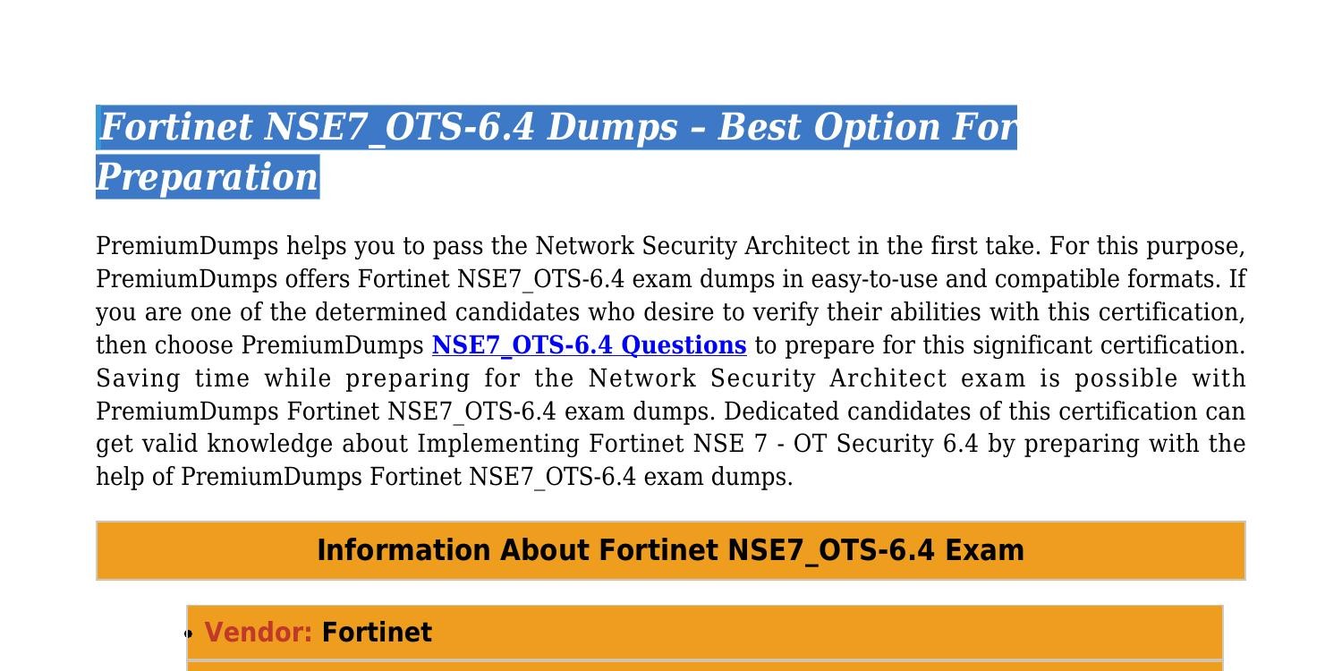 NSE7_OTS-6.4 Exam Actual Questions