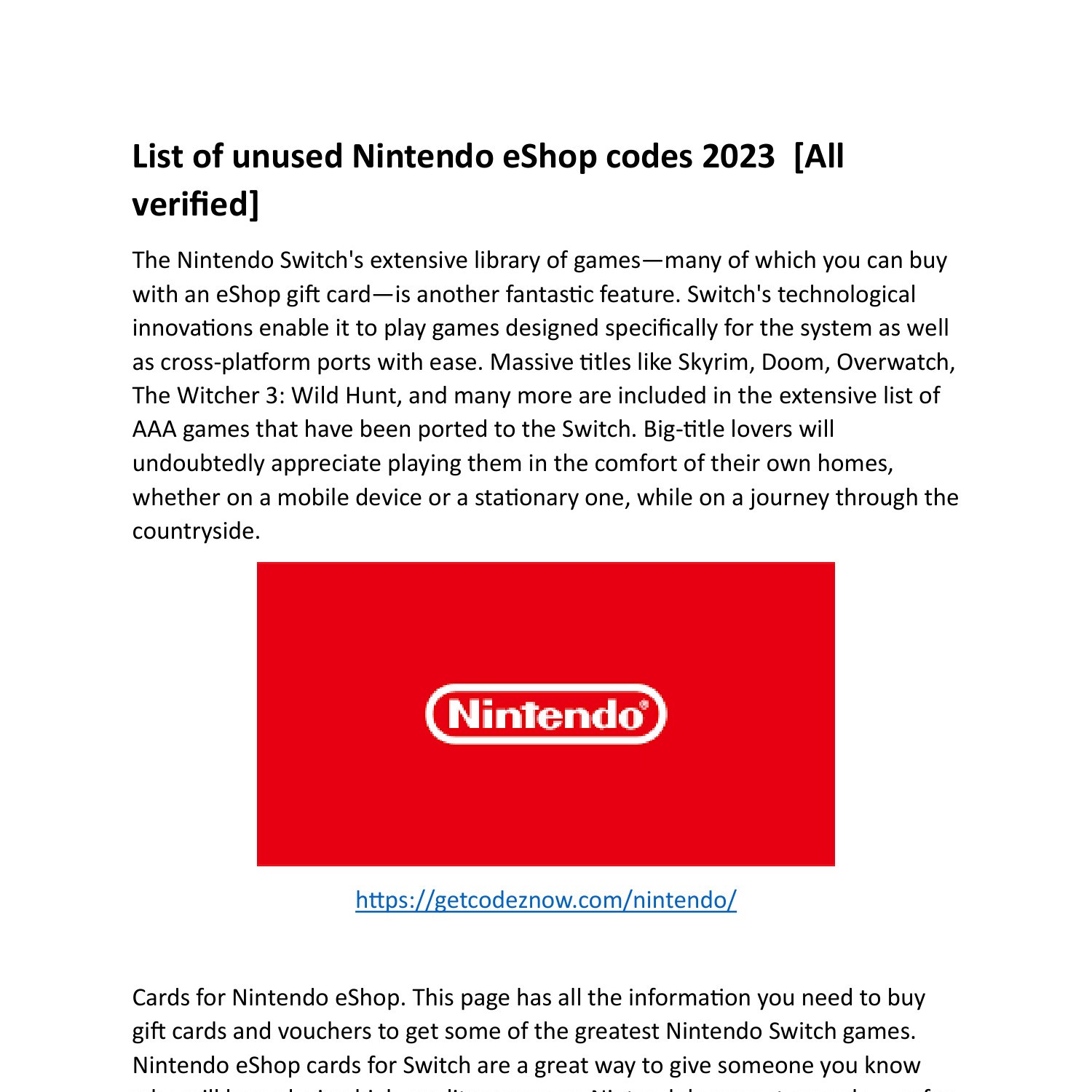 list of unused nintendo eshop codes 2023 all verified.pdf DocDroid