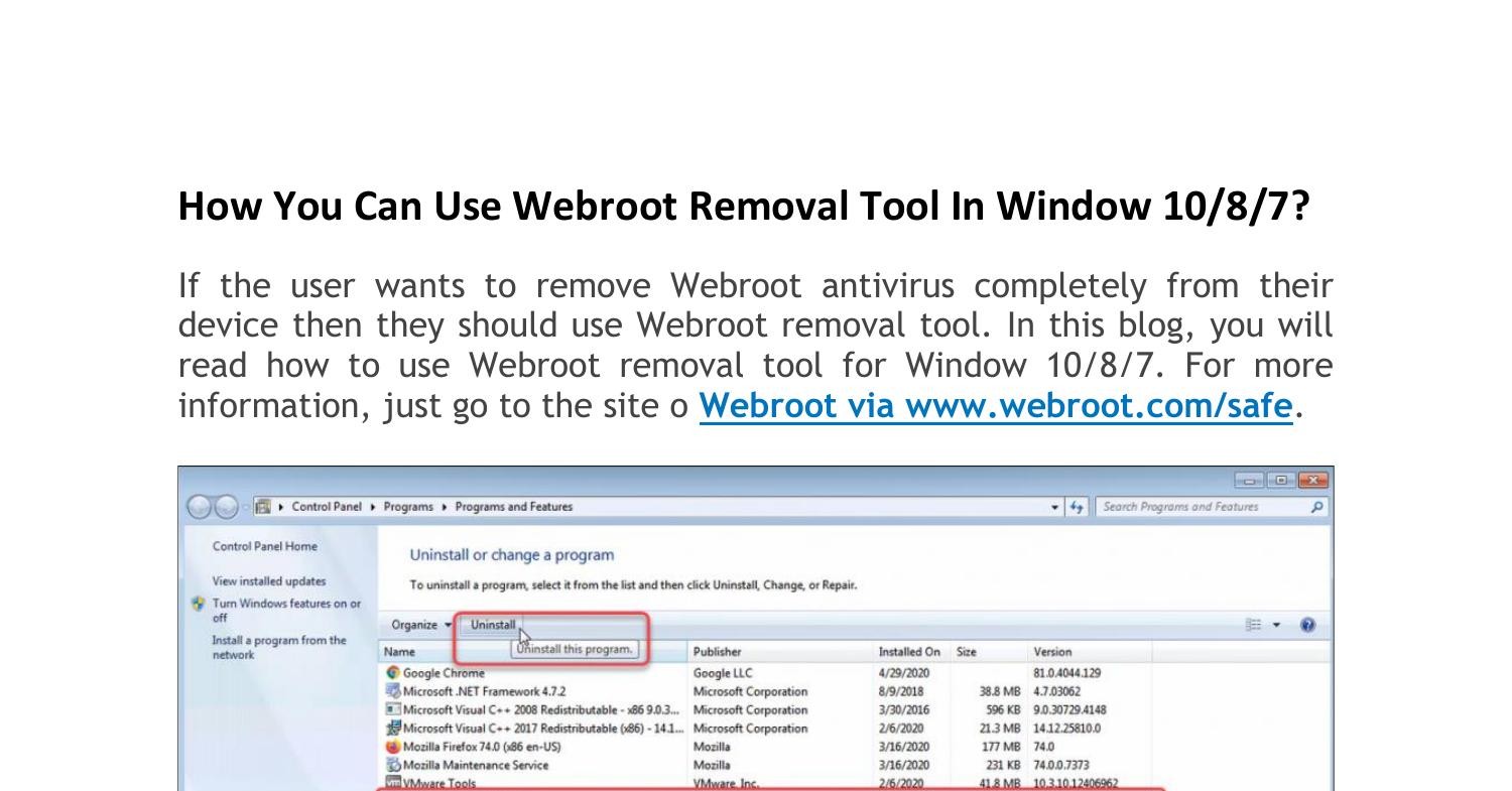 webroot uninstall tool