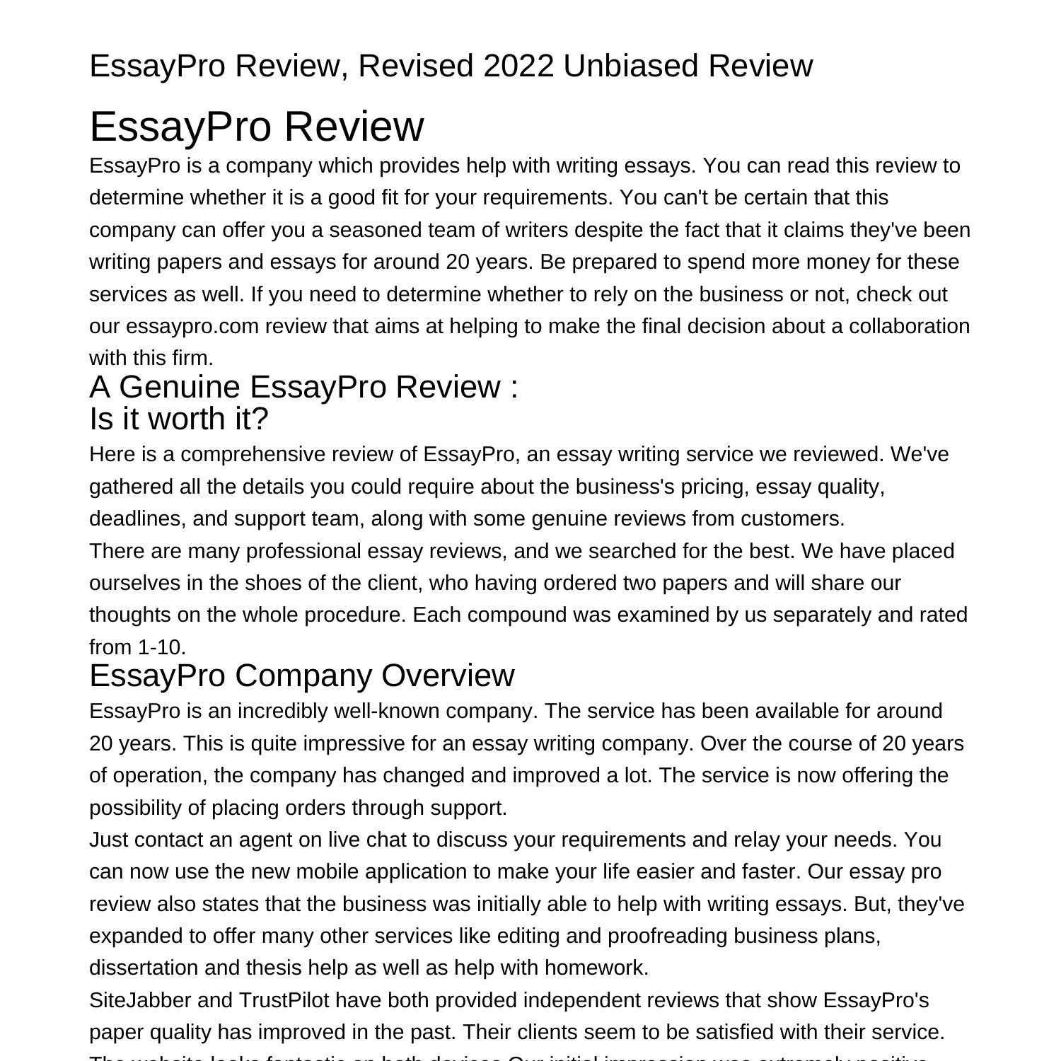 Essaypro Review An Refreshed Unbiased Reviewufxqc Pdf Pdf Docdroid