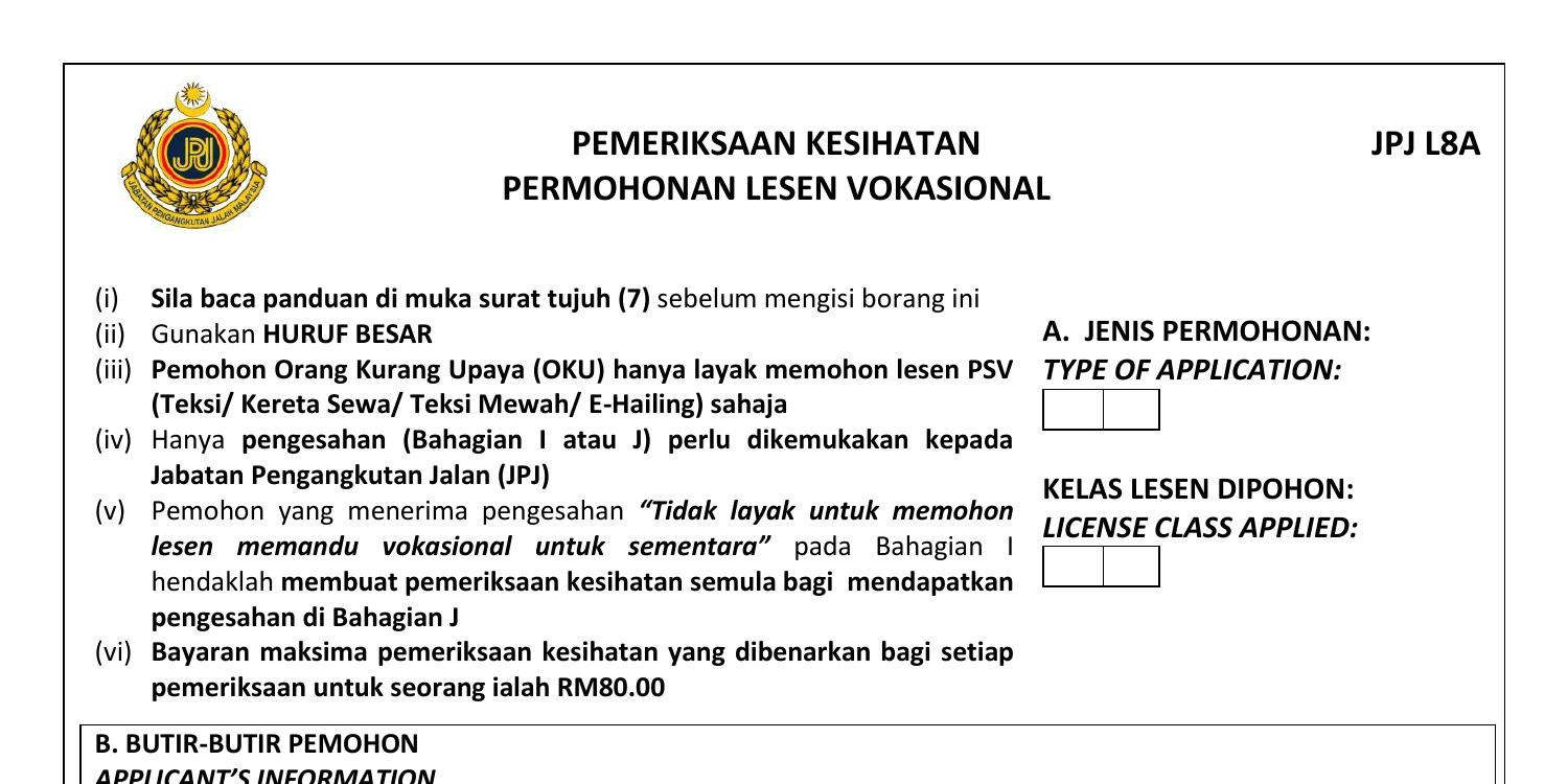 Borang Permohonan Lesen Vokasional Jpjl8a 1 Pdf Docdroid