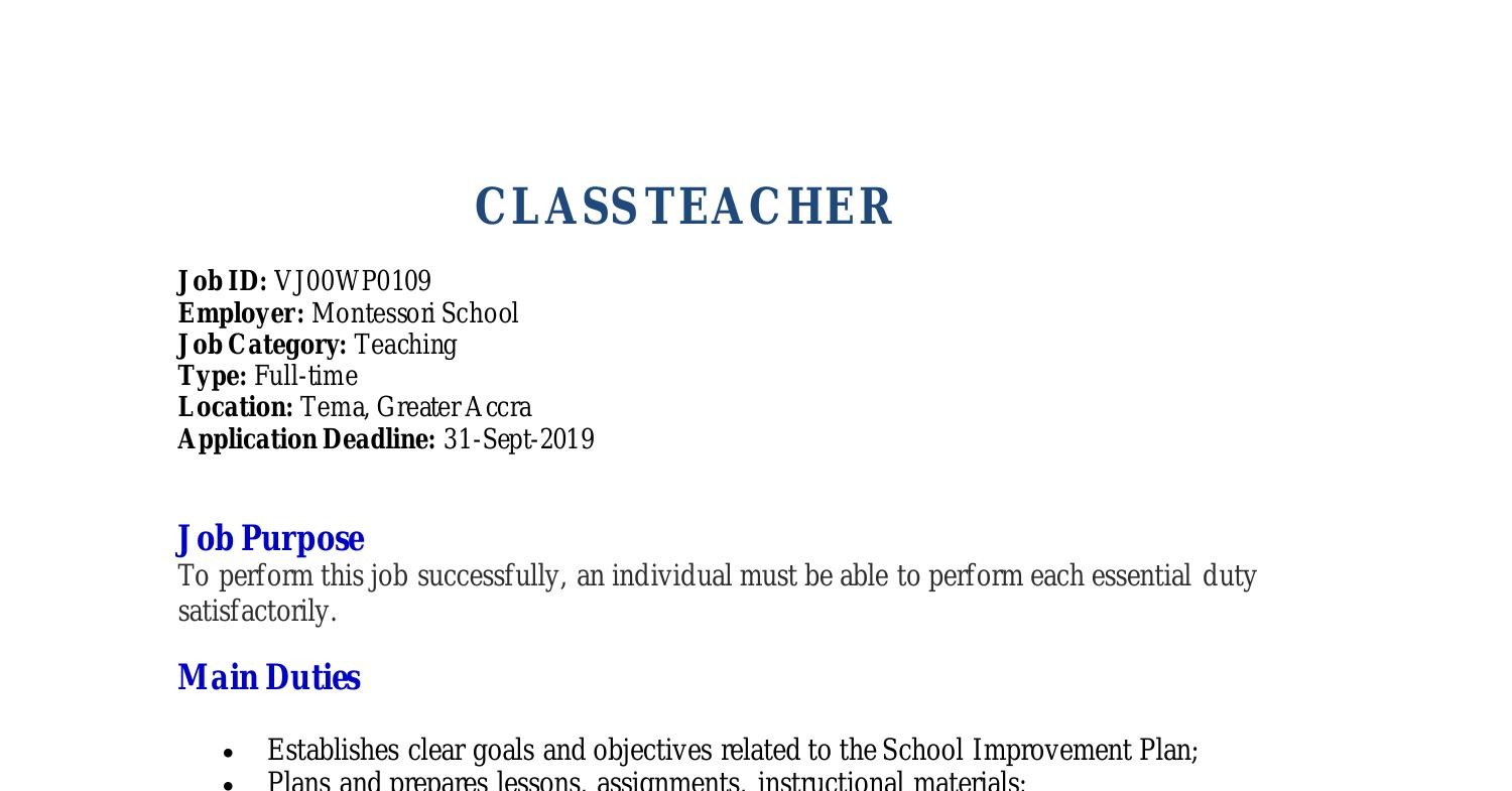 Job Description Class Teacher 1docx Docdroid