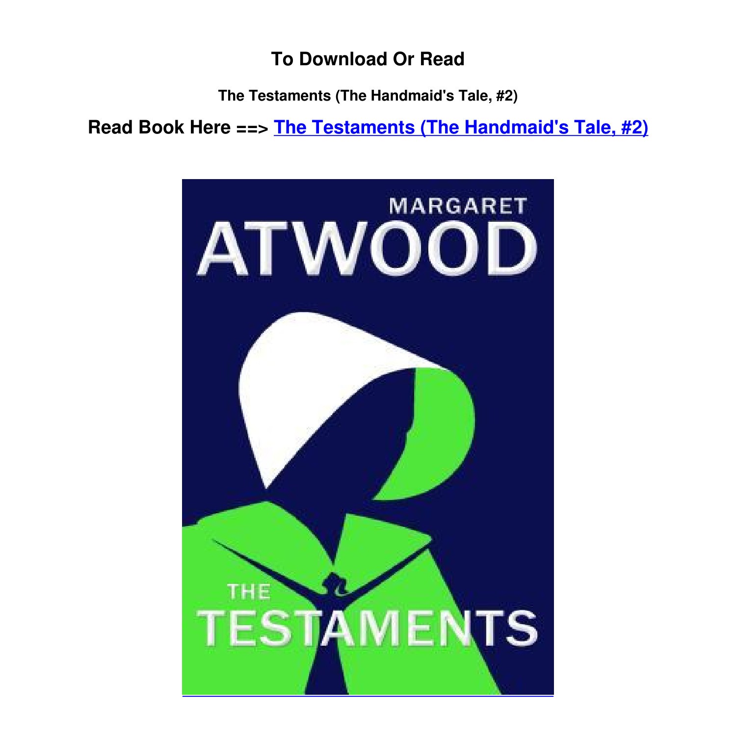 Download epub The Testaments The Handmaid s Tale 2 BY Margaret Atwood ...