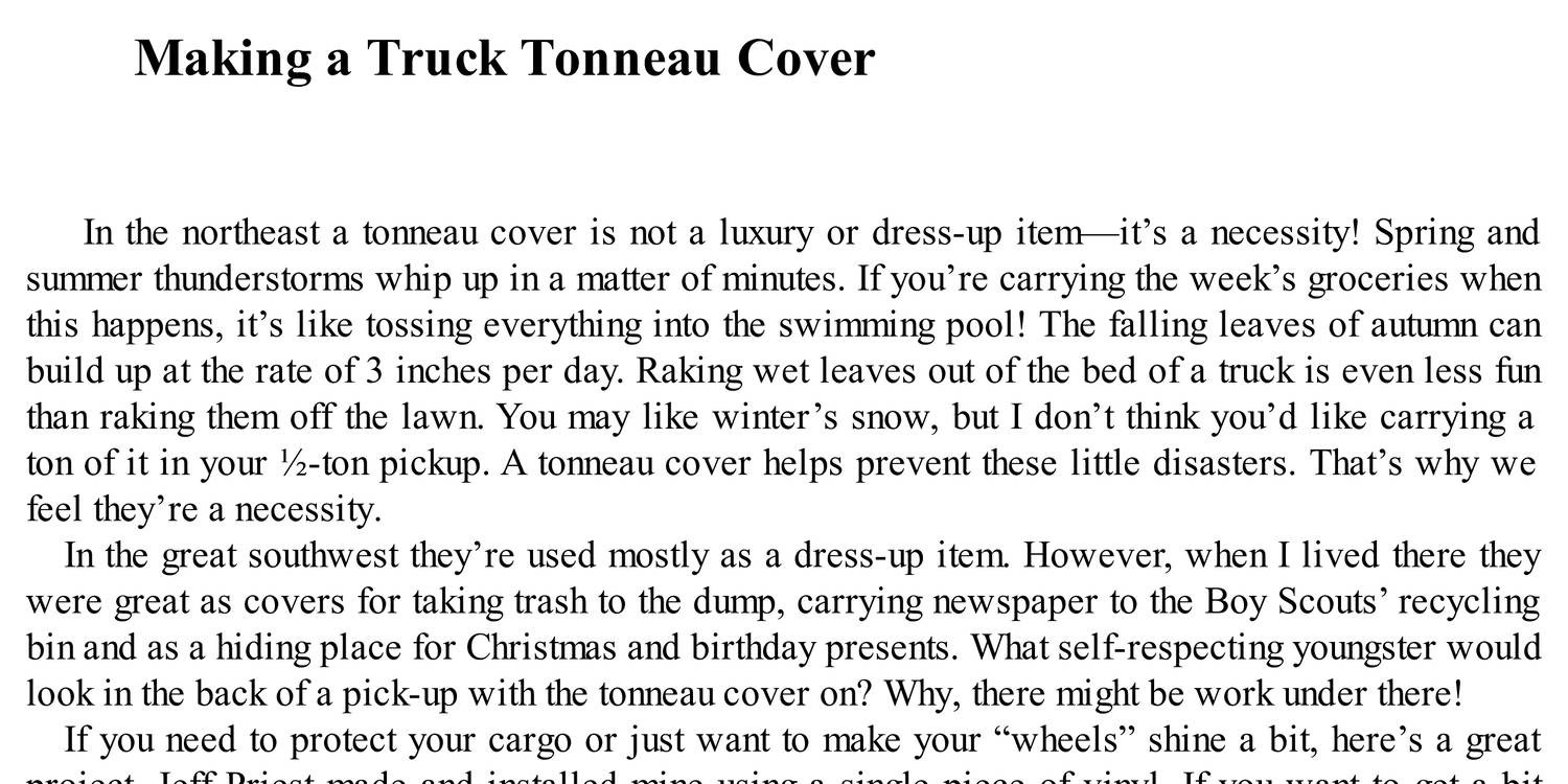 Making A Truck Tonneau Cover Pdf Docdroid