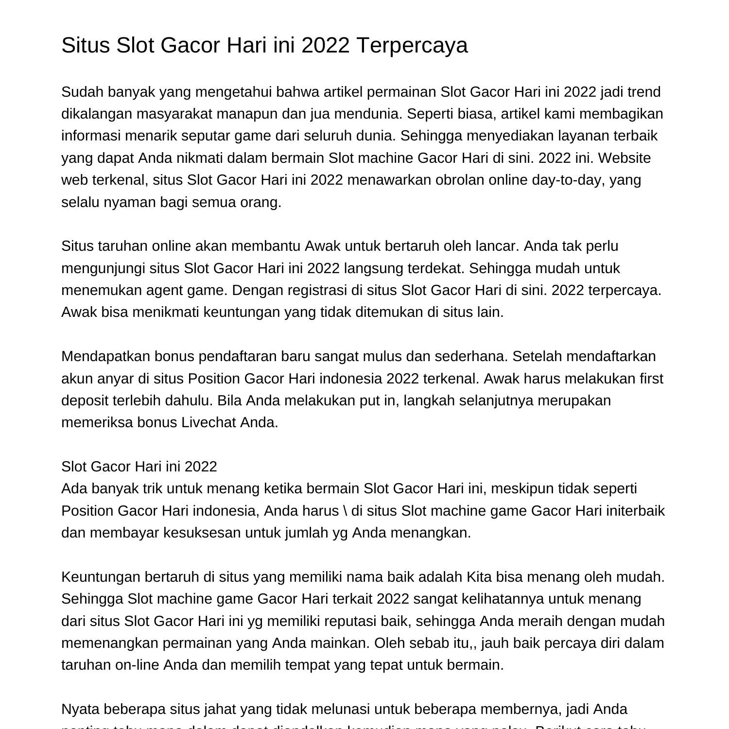 Situs Slot Gacor Hari ini 2022 Terpercayajnvay.pdf.pdf | DocDroid