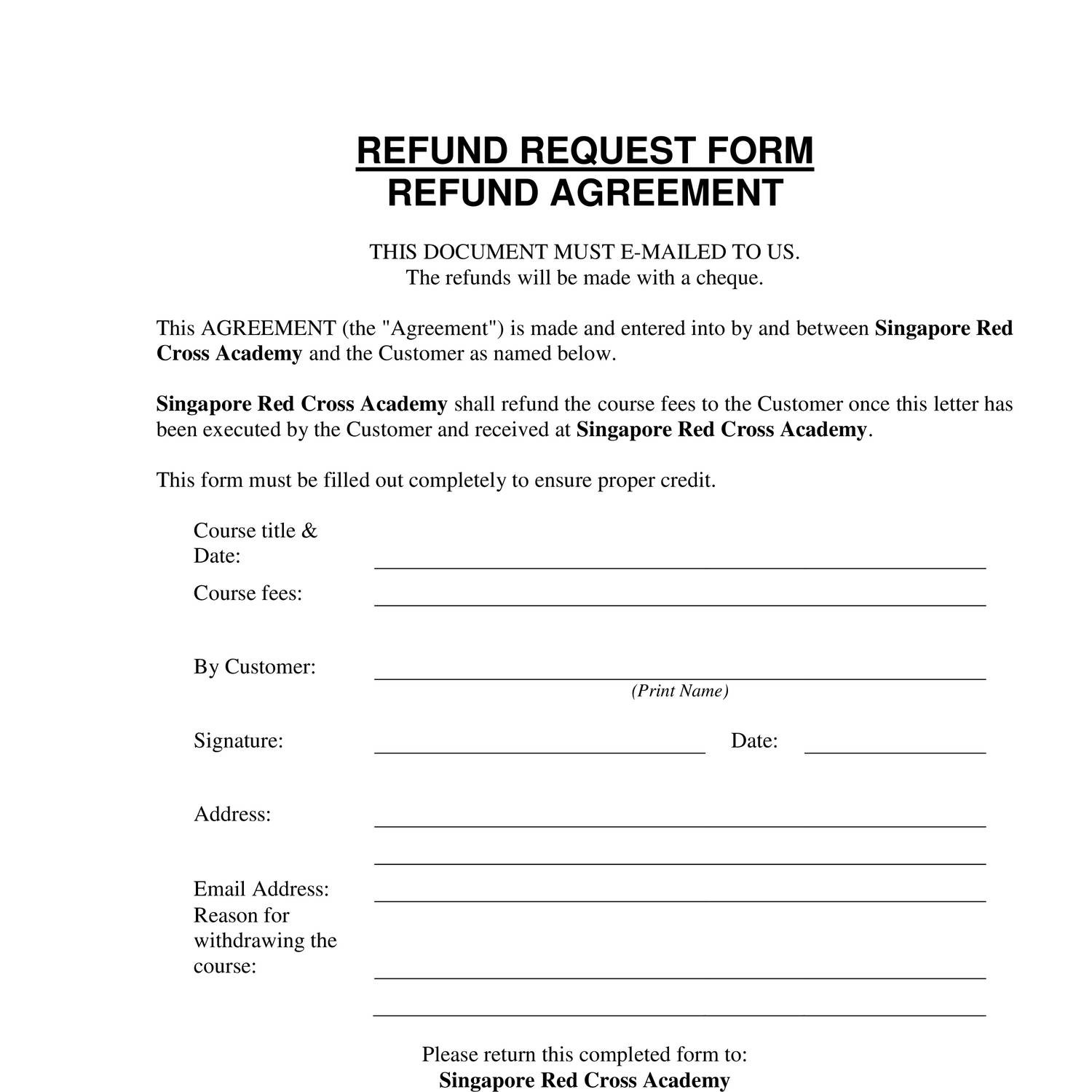 Printable Refund Form Template