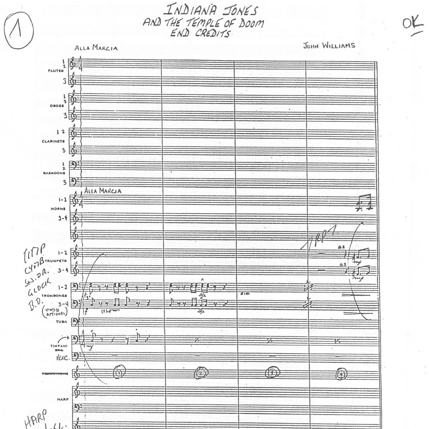 John Williams Indiana Jones And The Temple Of Doom hand written