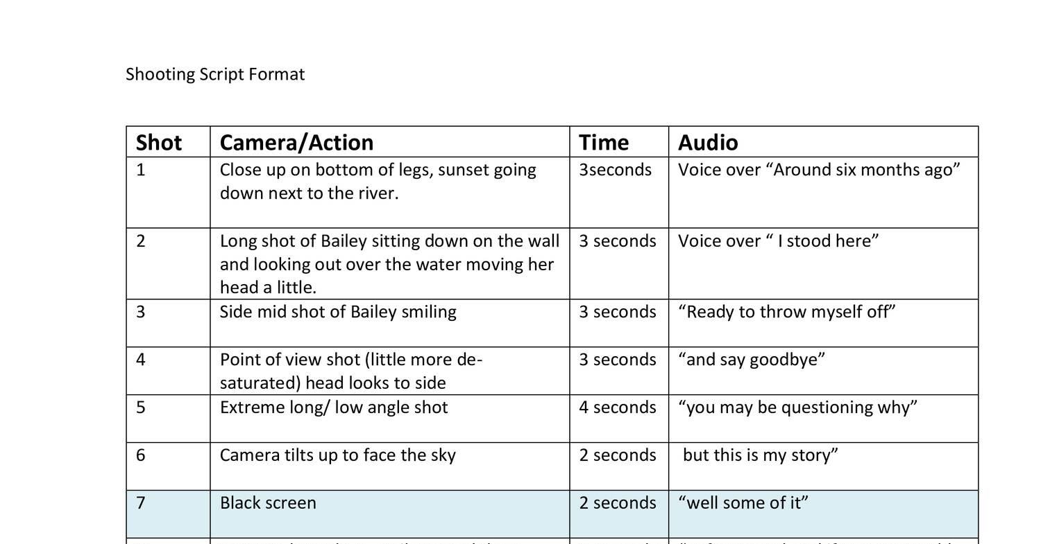 Shooting Script Template