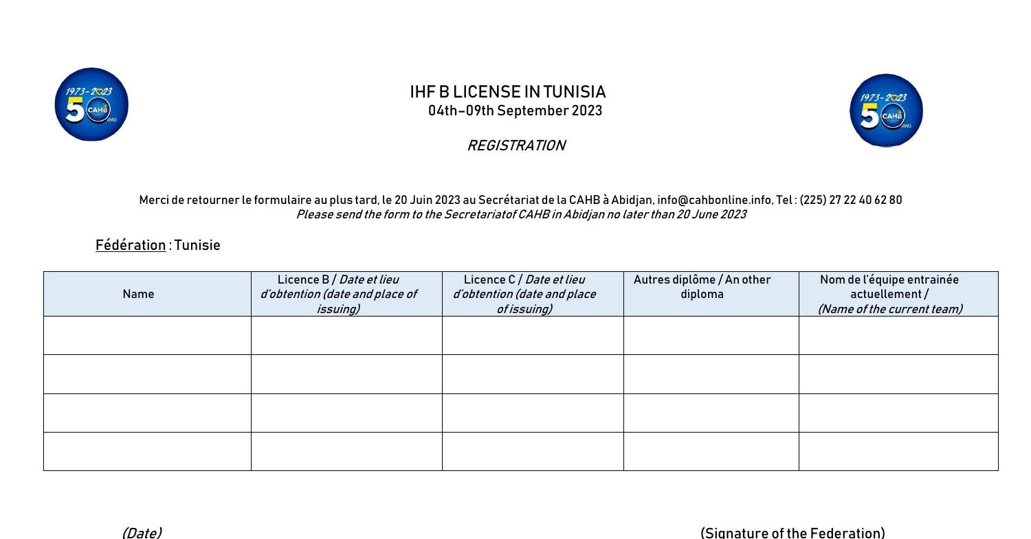 IHF B LICENSE IN TUNISIA - REGISTRATION.docx | DocDroid