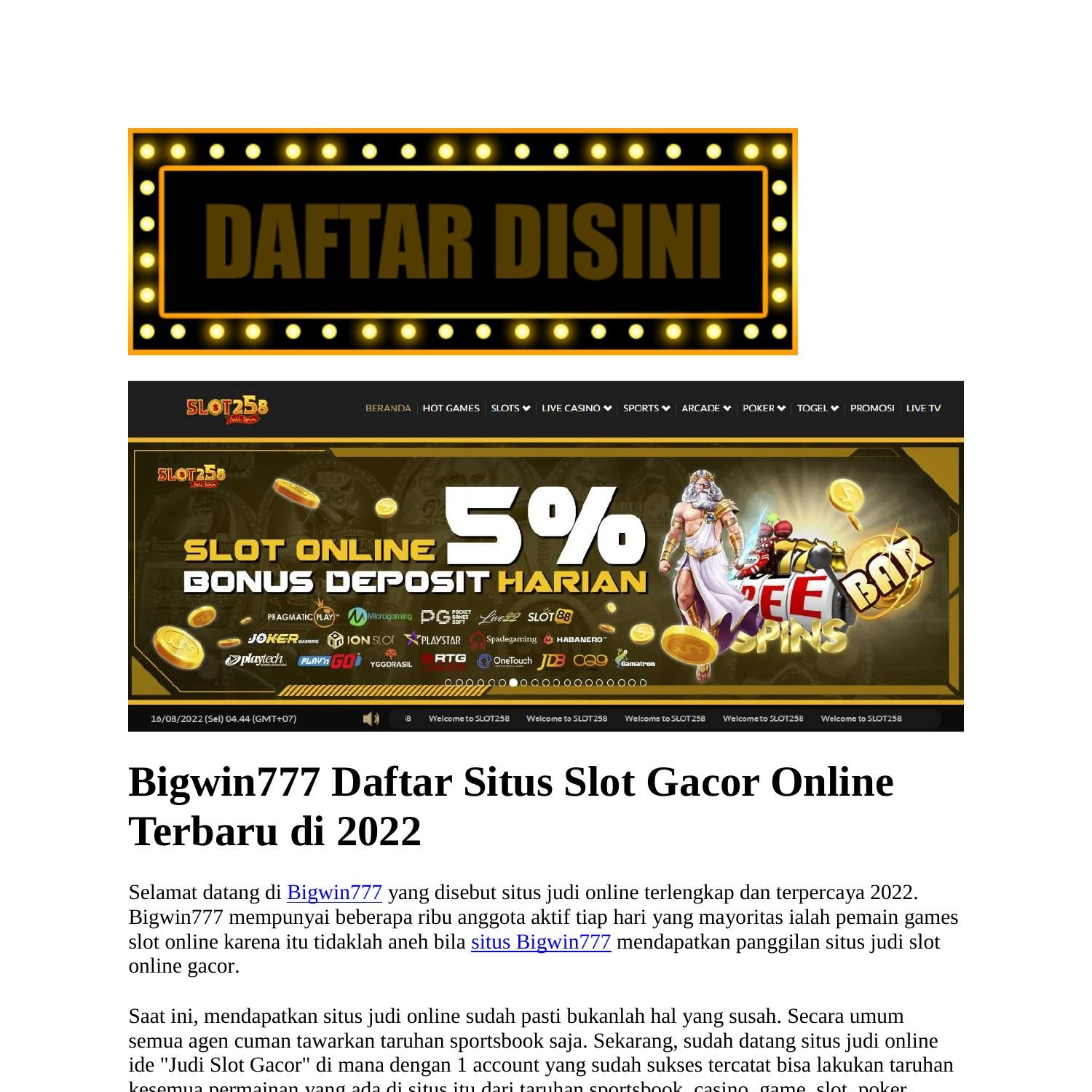 Bigwin777 Daftar Situs Slot Gacor Online Terbaru Di 2022 Pdf Docdroid