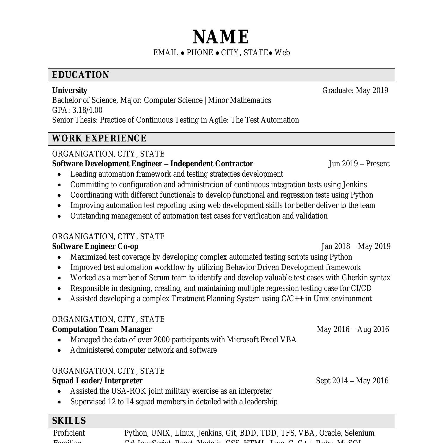 sample document review resume