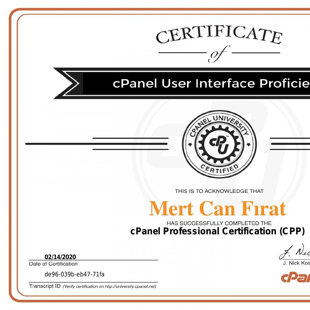 certification cPanel Professional Certification CPP mertcanfirat (2