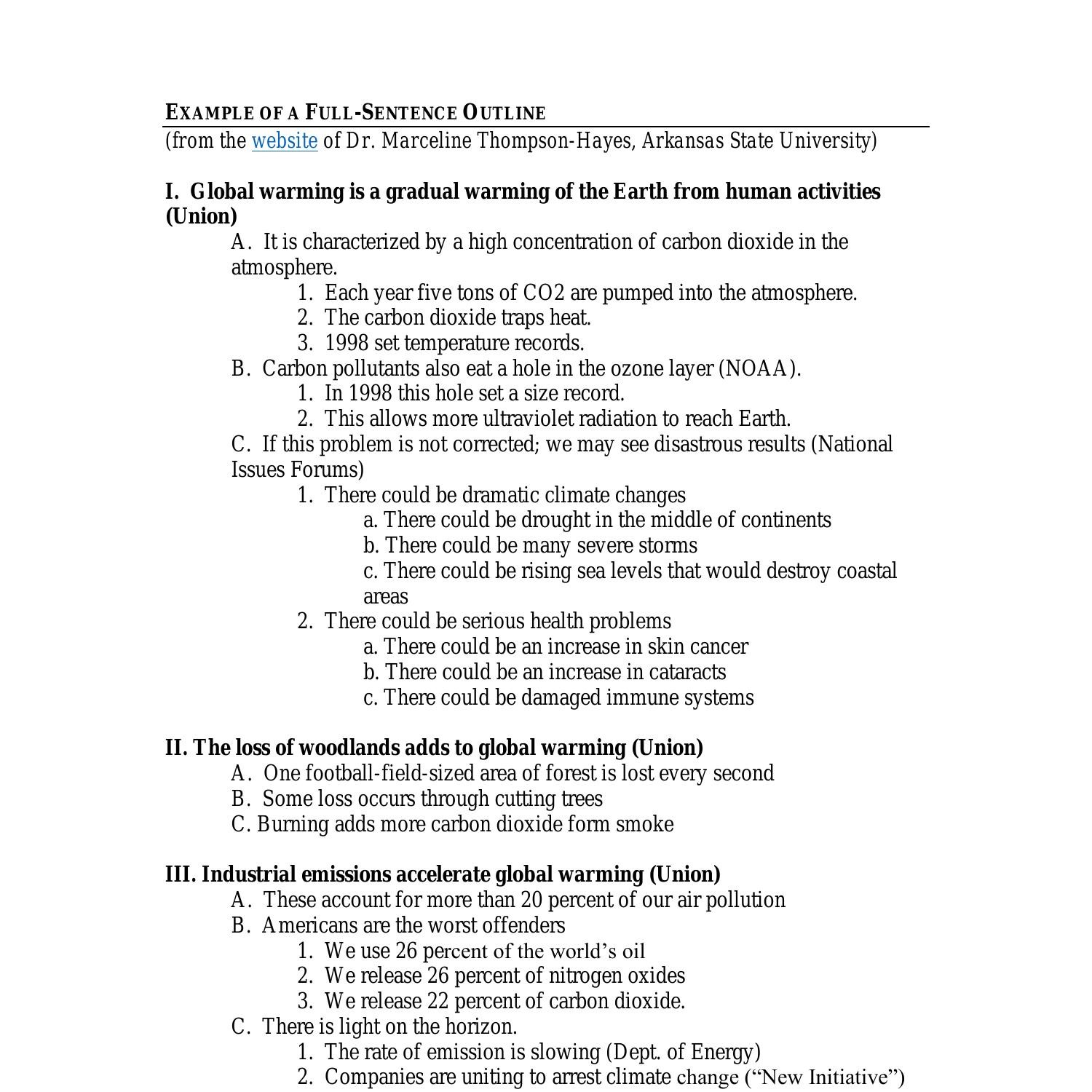 Example Of A Full Sentence Outline doc DocDroid