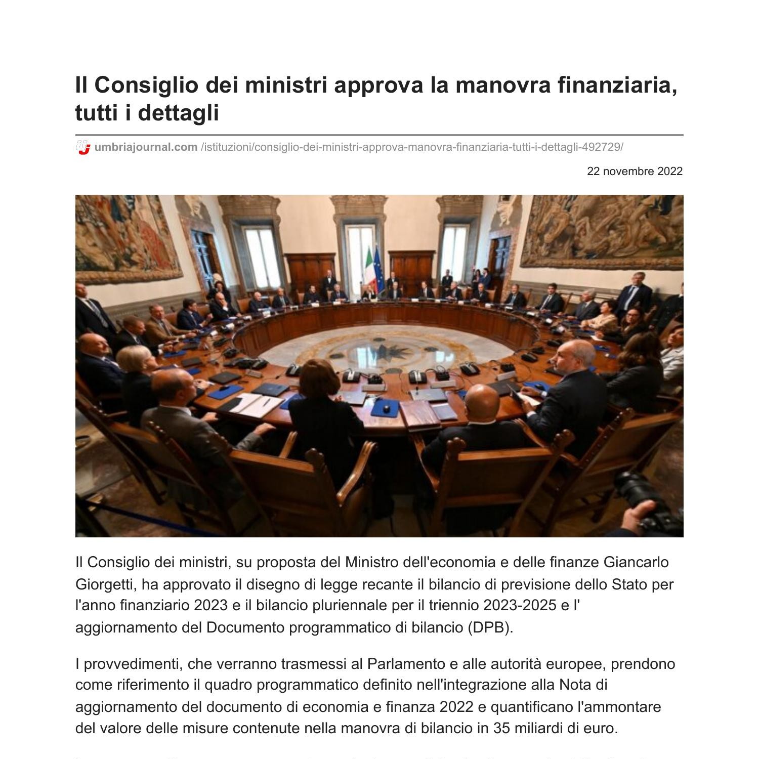 Umbriajournal Com Consiglio Dei Ministri Approva Manovra Finanziaria