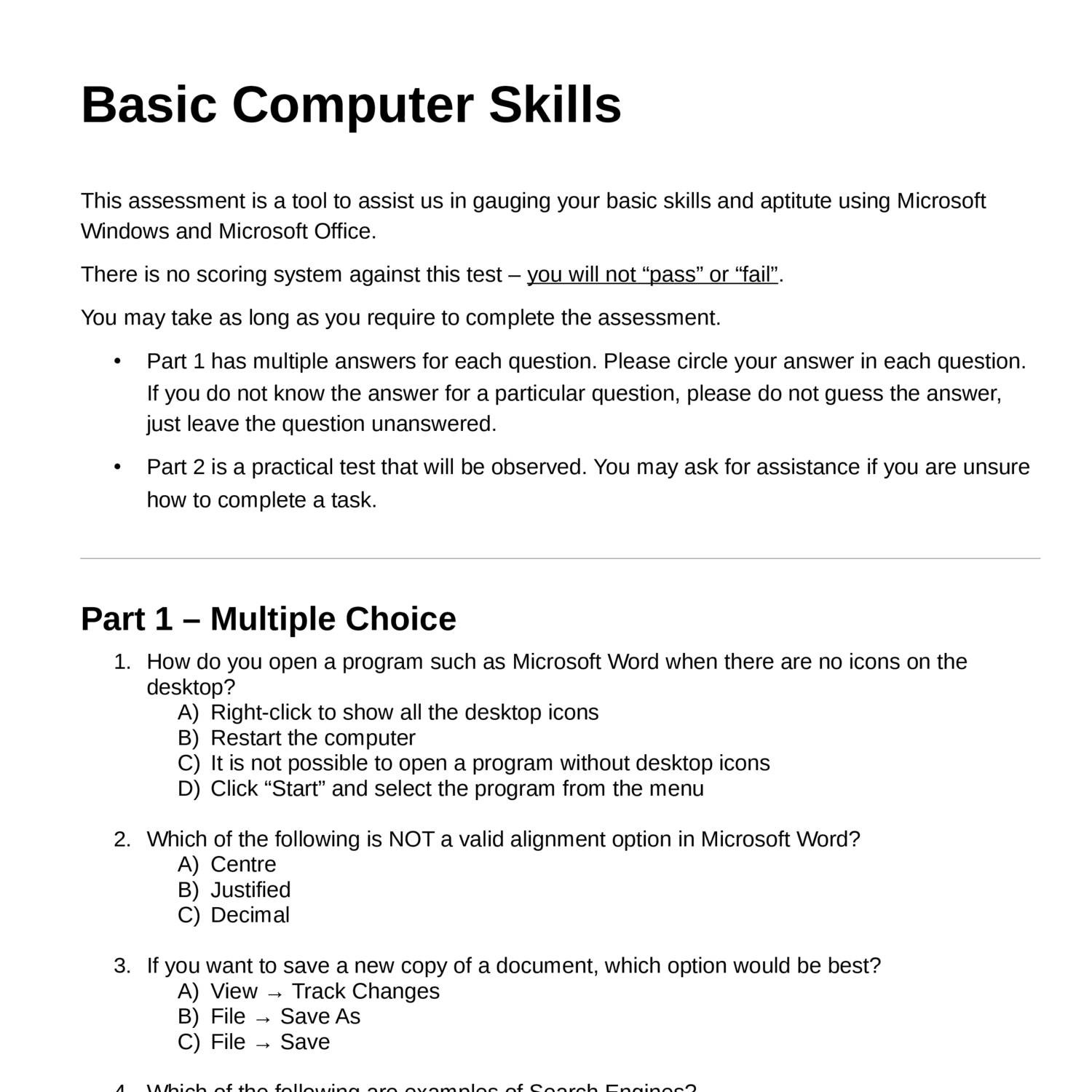 Basic Computer Skills Assessment 1407 pdf DocDroid