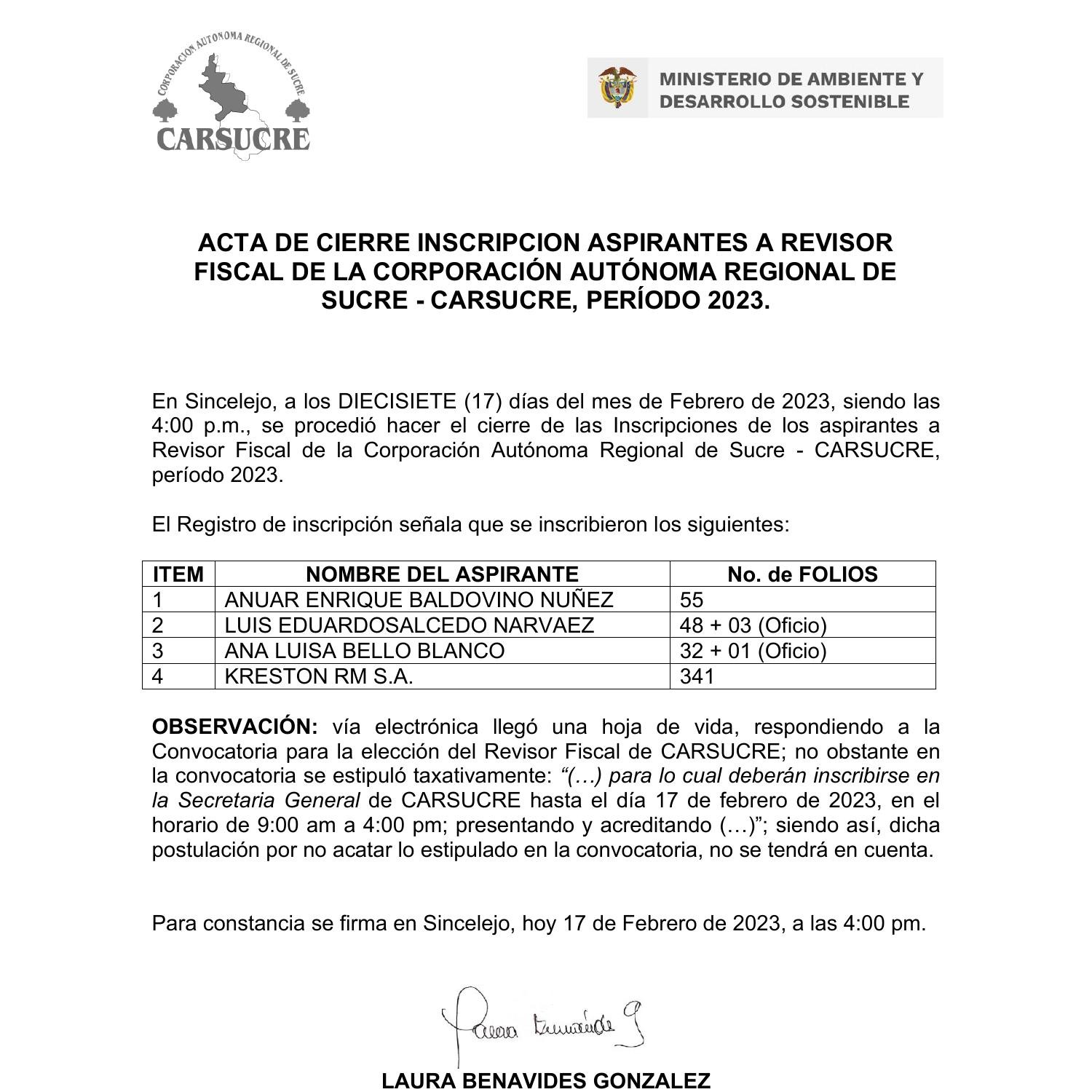 Acta De Cierre InscripciÓn De Revisor Fiscal 2023 Pdf Docdroid