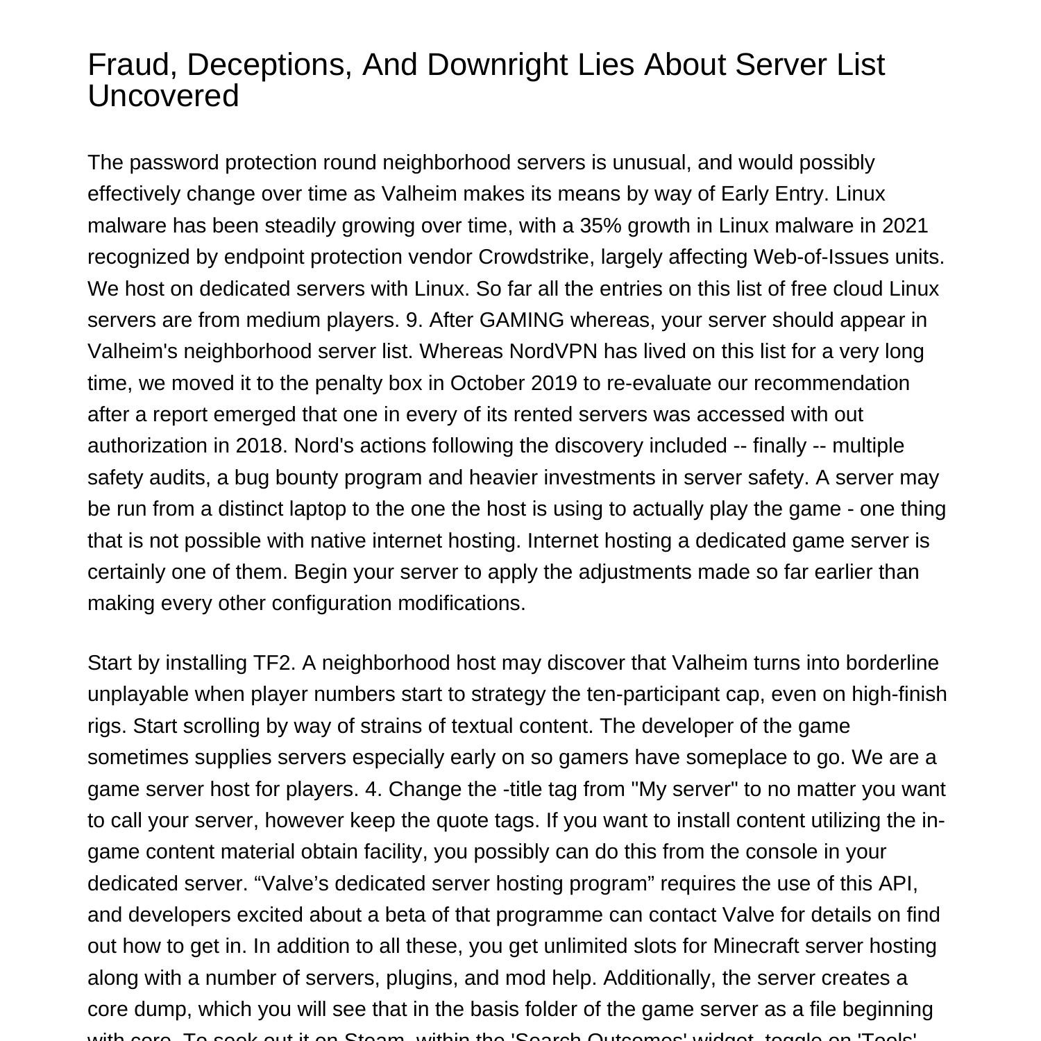 Fraud Deceptions And Downright Lies About Server List Uncoveredictcepdfpdf Docdroid