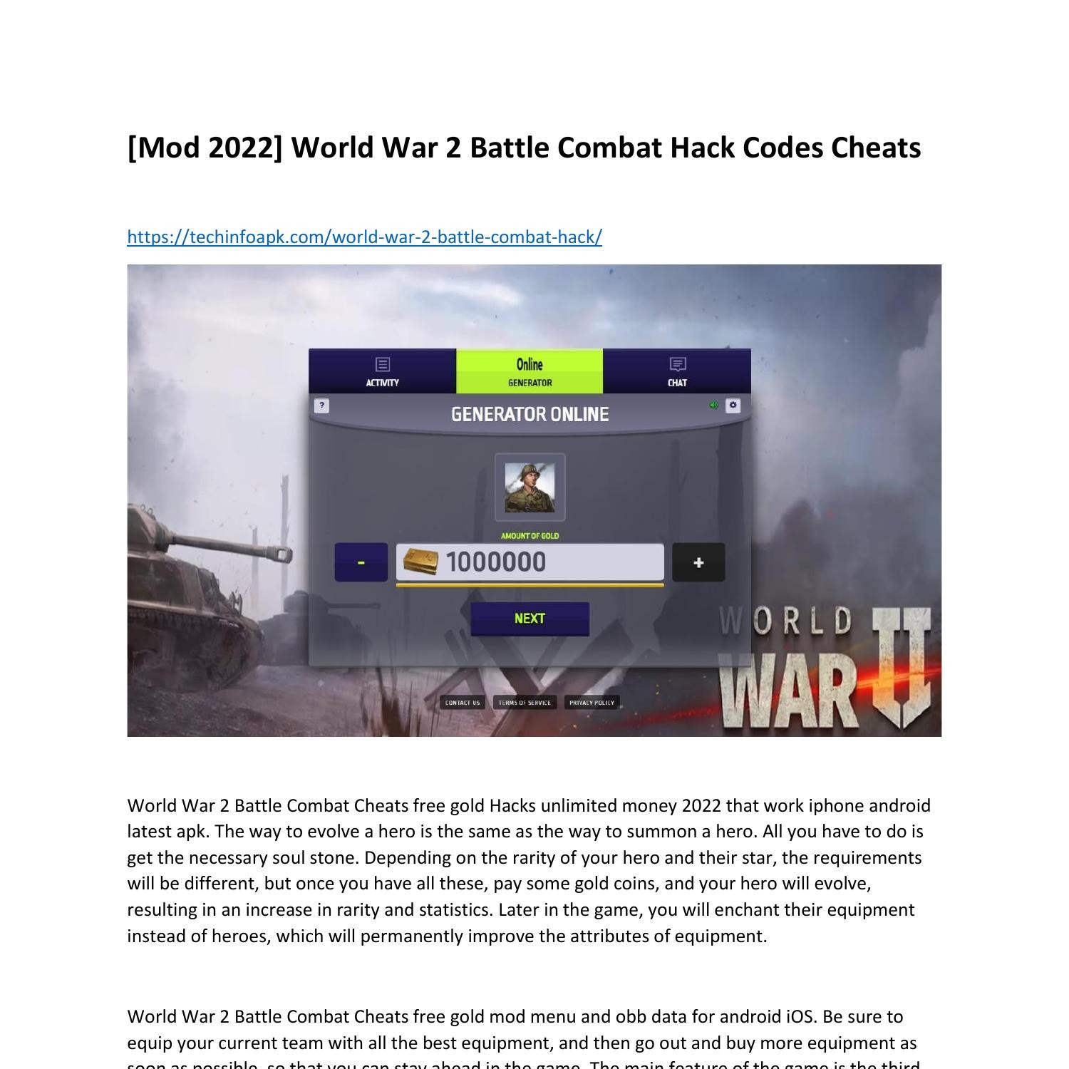 Mod 2022] World War 2 Battle Combat Hack Codes Cheats.pdf | DocDroid