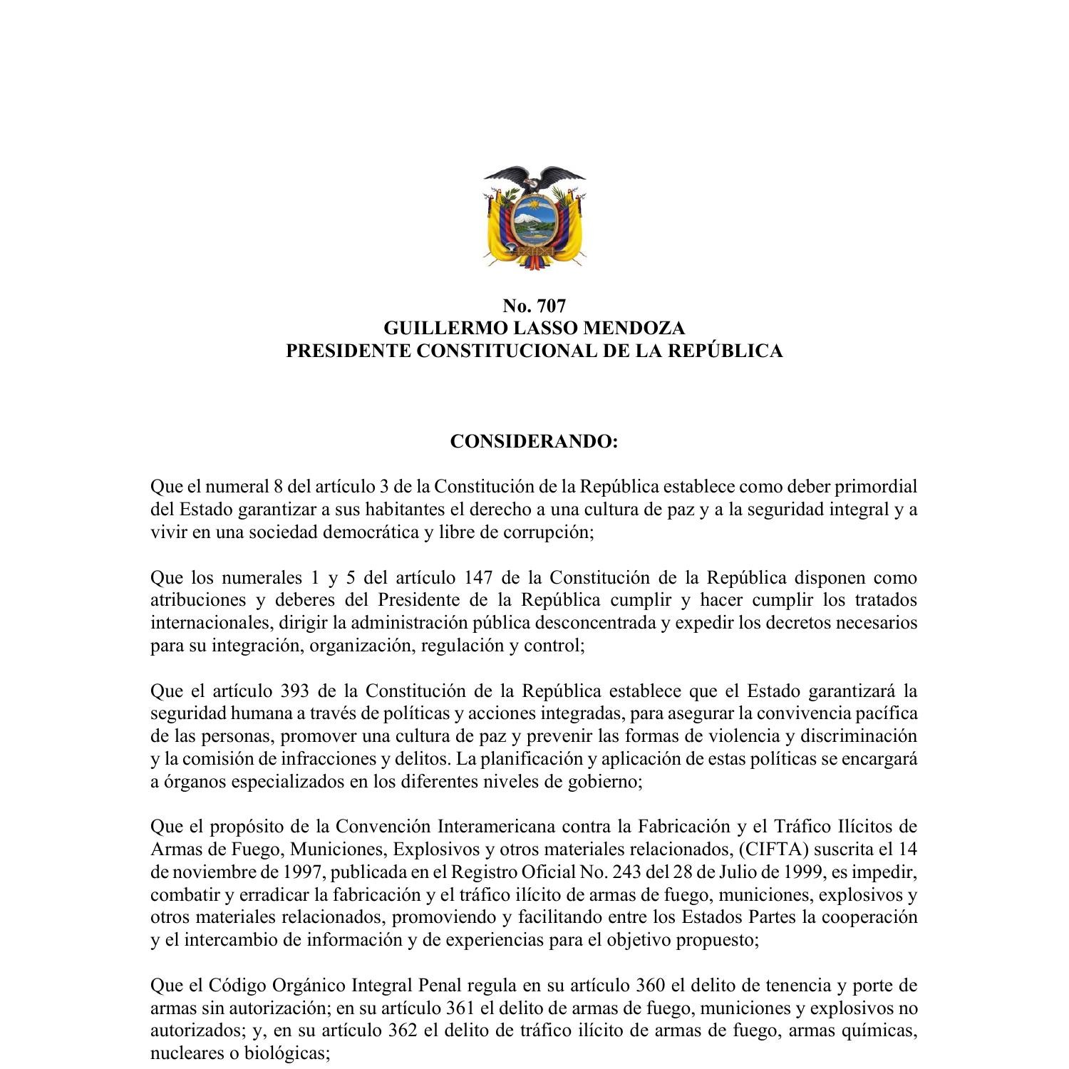 Decreto Ejecutivo No. 707 - TENENCIA DE ARMAS.pdf | DocDroid