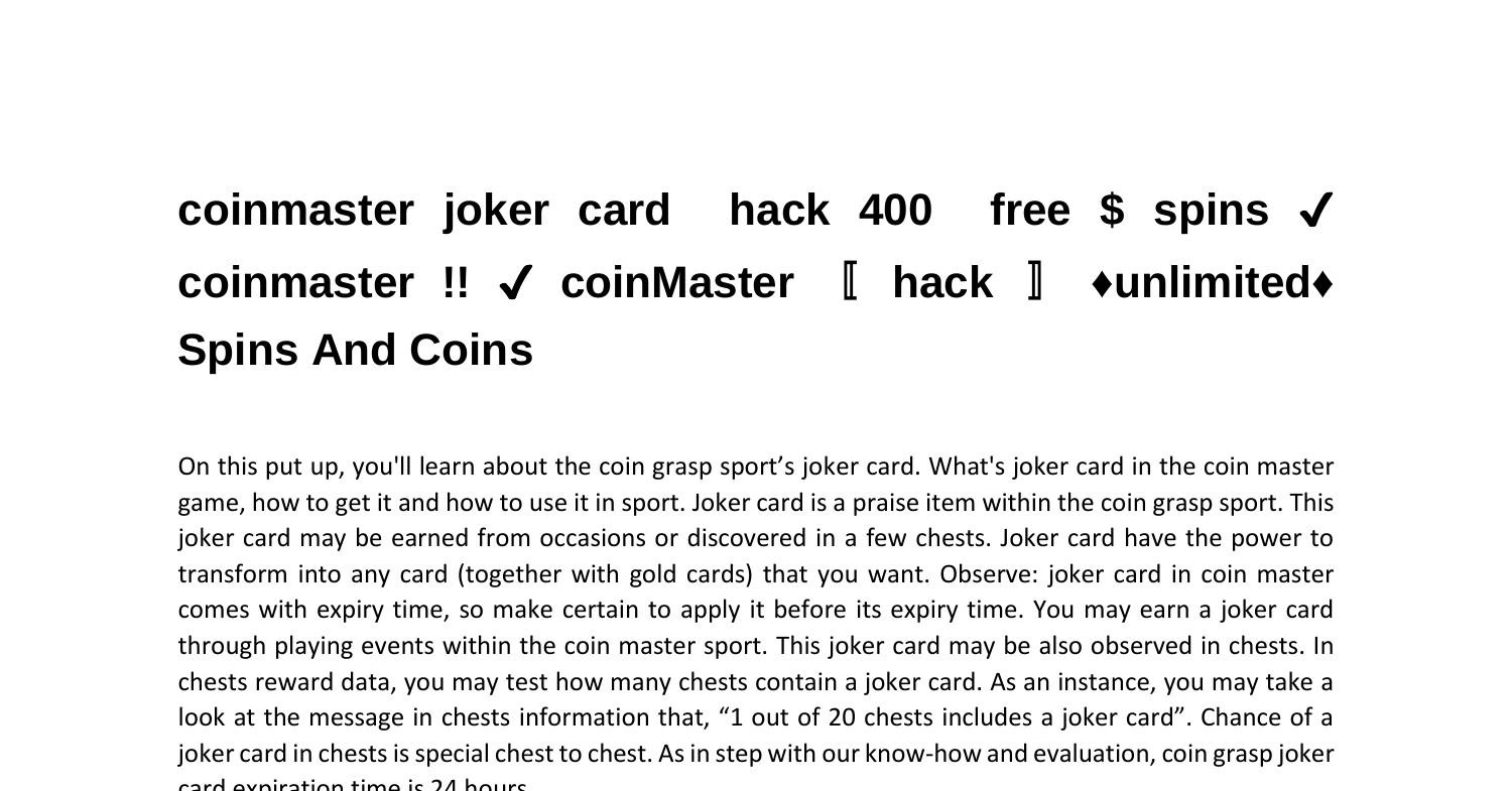 coinmaster joker card hack 400 free.pdf DocDroid