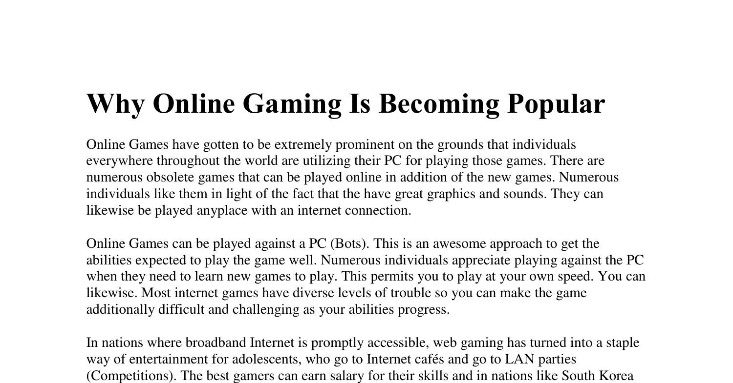 a research paper about online gaming