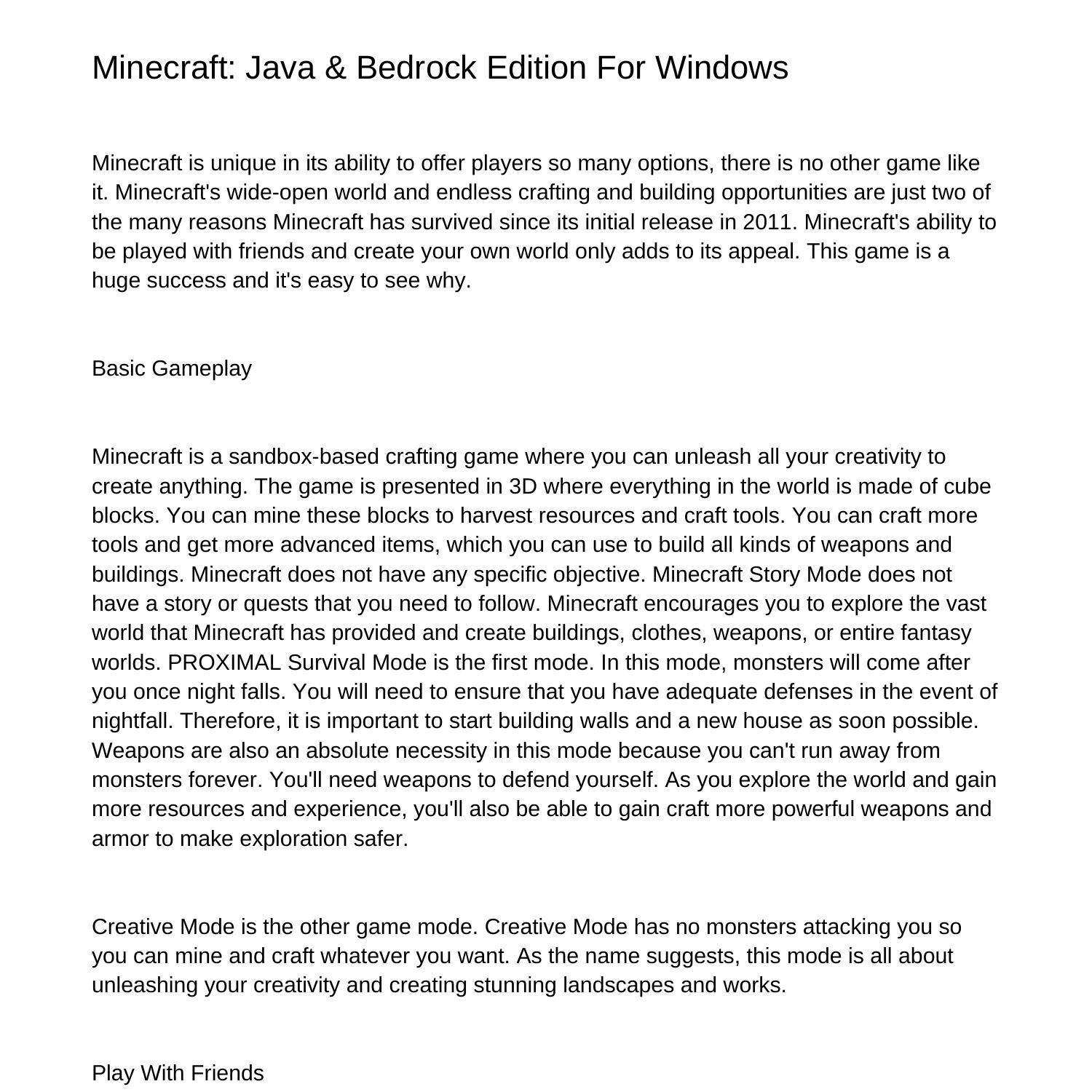 Minecraft Java Bedrock Edition For Windowsbxiyi Pdf Pdf Docdroid