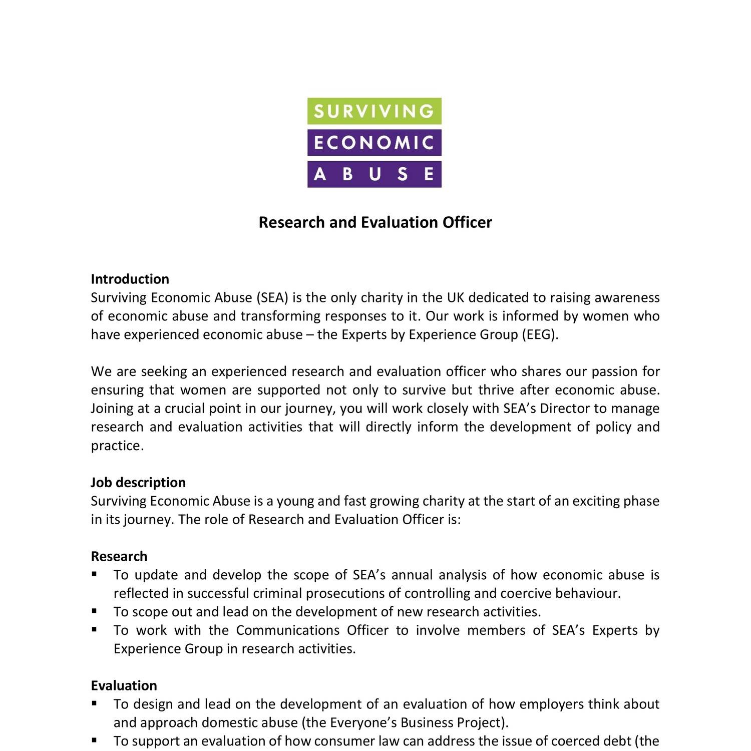 research and evaluation officer job description