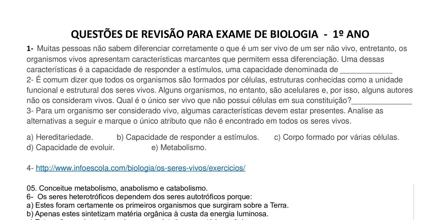 Biologia - Sistemática dos Seres Vivos  Exame Nacional 1ª Fase 2014 