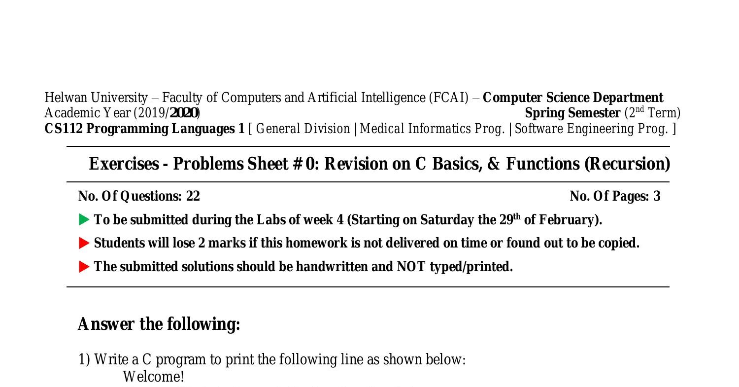 Cs112 Exercises Problems Sheet 0 Spring Pdf Docdroid