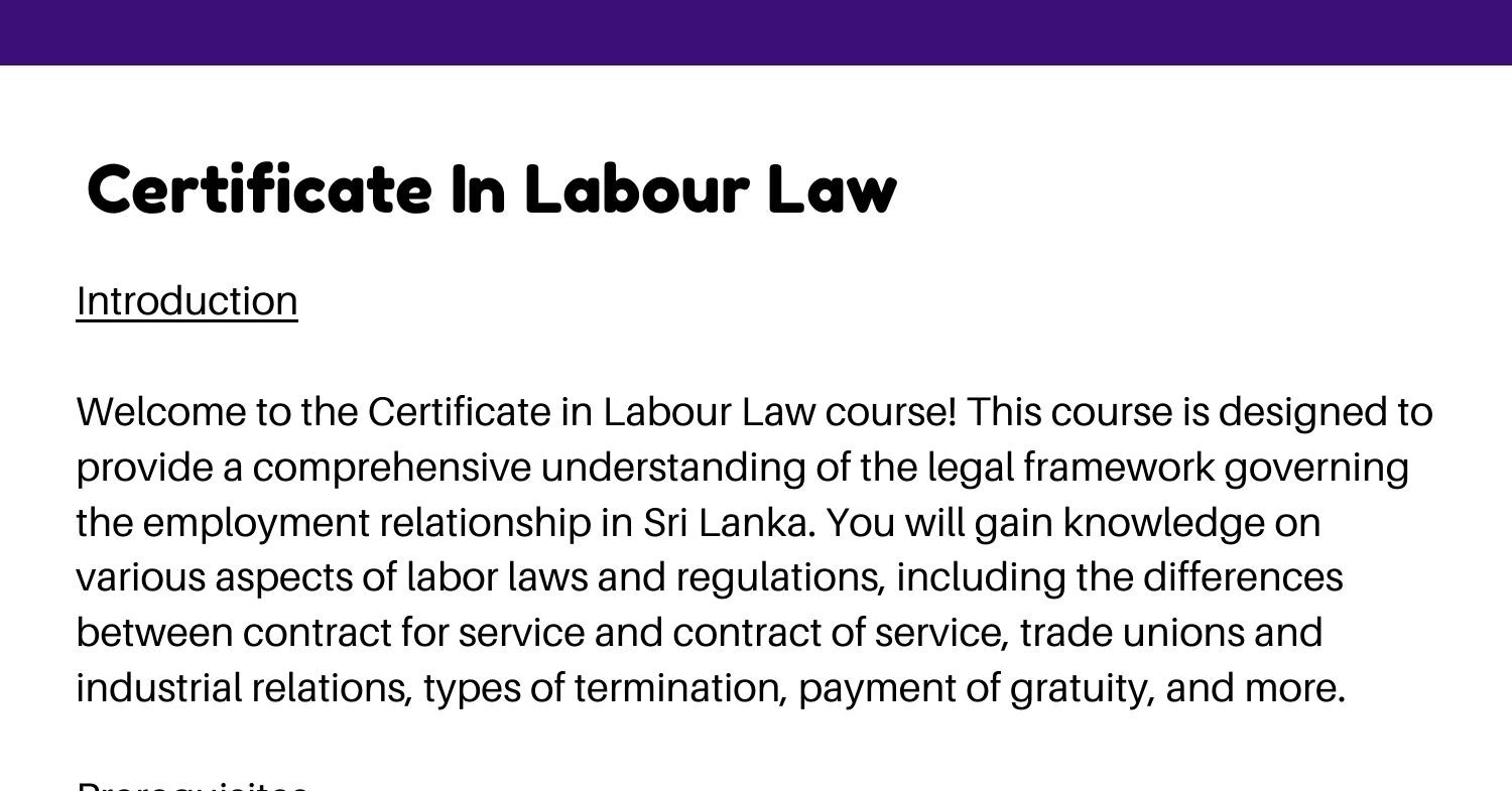 Certificate In Labour Law Pdf Docdroid