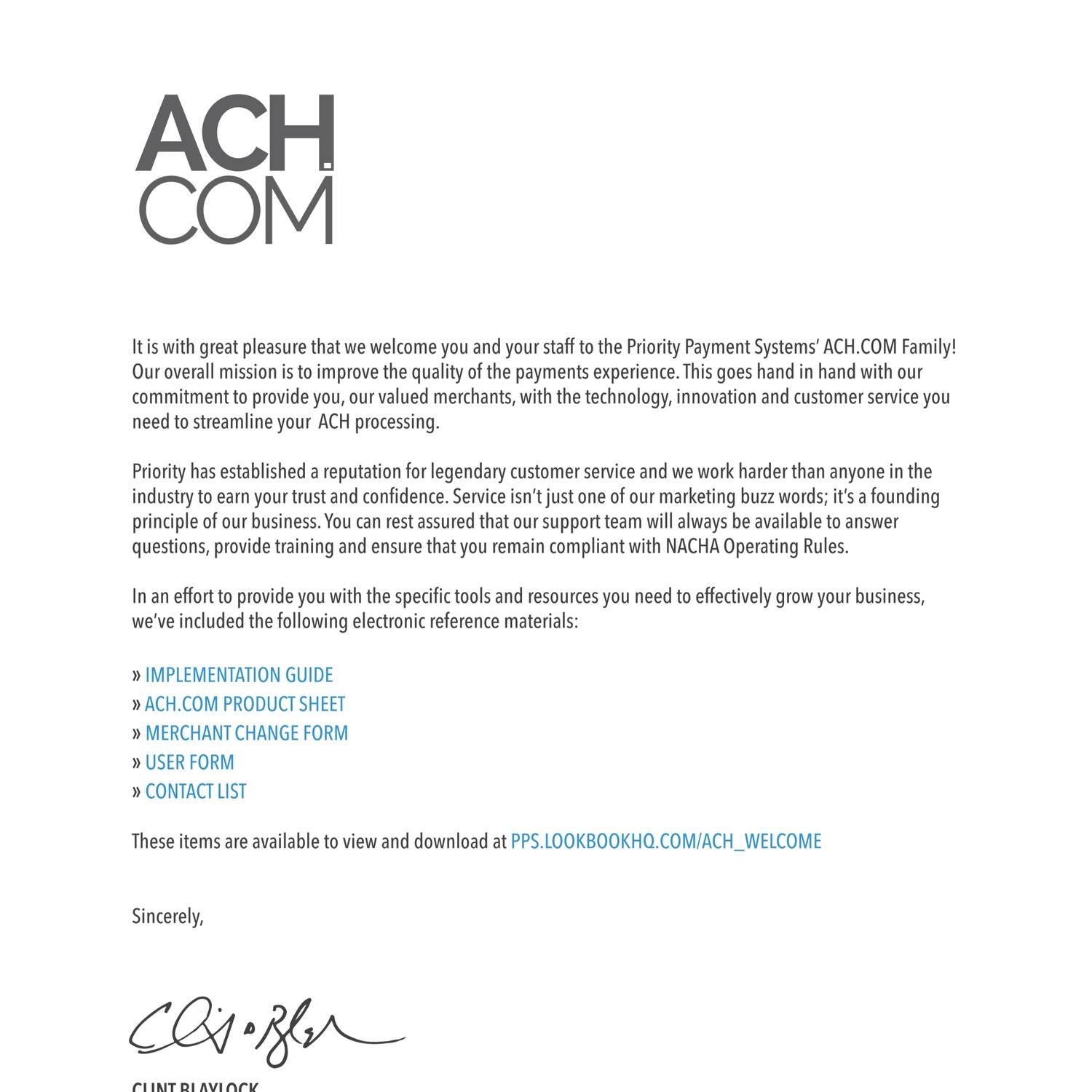 sample ach letter to customers