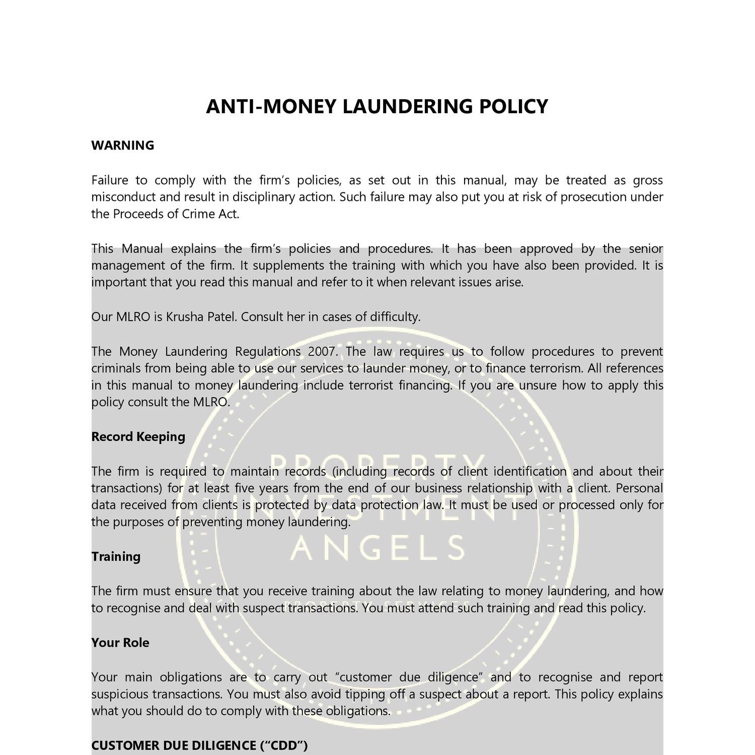 Anti Money Laundering policy property investment Angels limited.doc ...