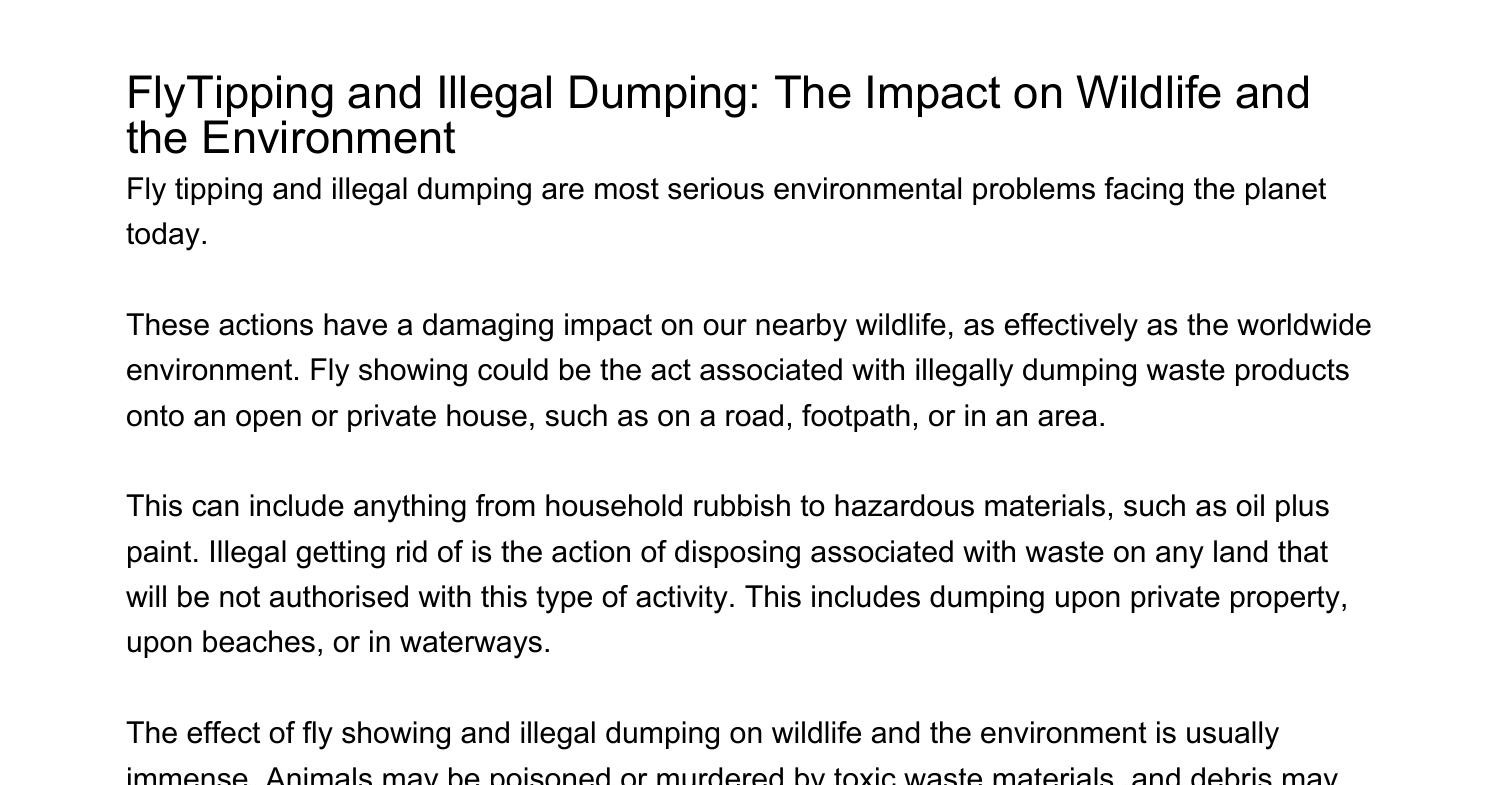 Flytipping And Unlawful Dumping The Effect On Wildlife In Addition To The Environment Gcipl Pdf